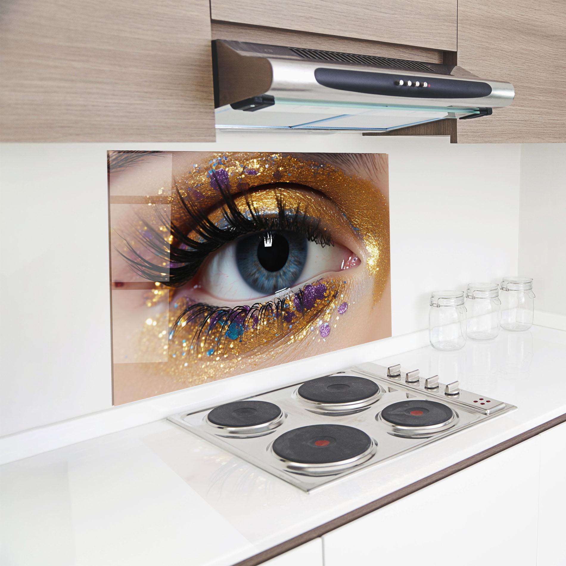 Küchenrückwand Glas Blue Eye Make Up mockup 8