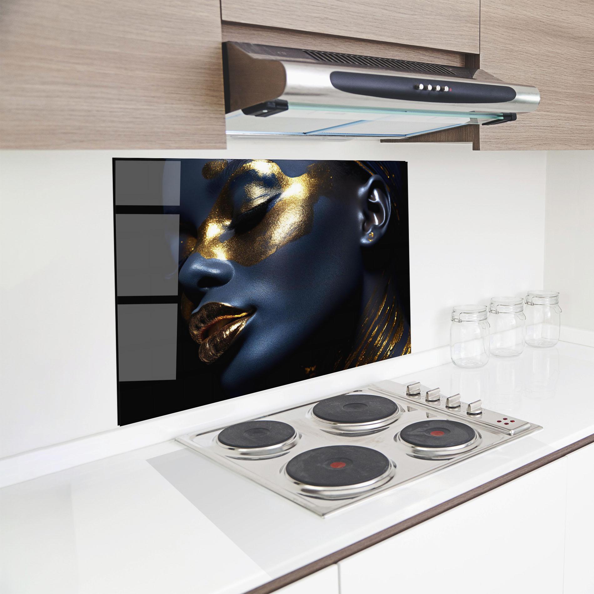 Küchenrückwand Glas Blue Gold Face mockup 8