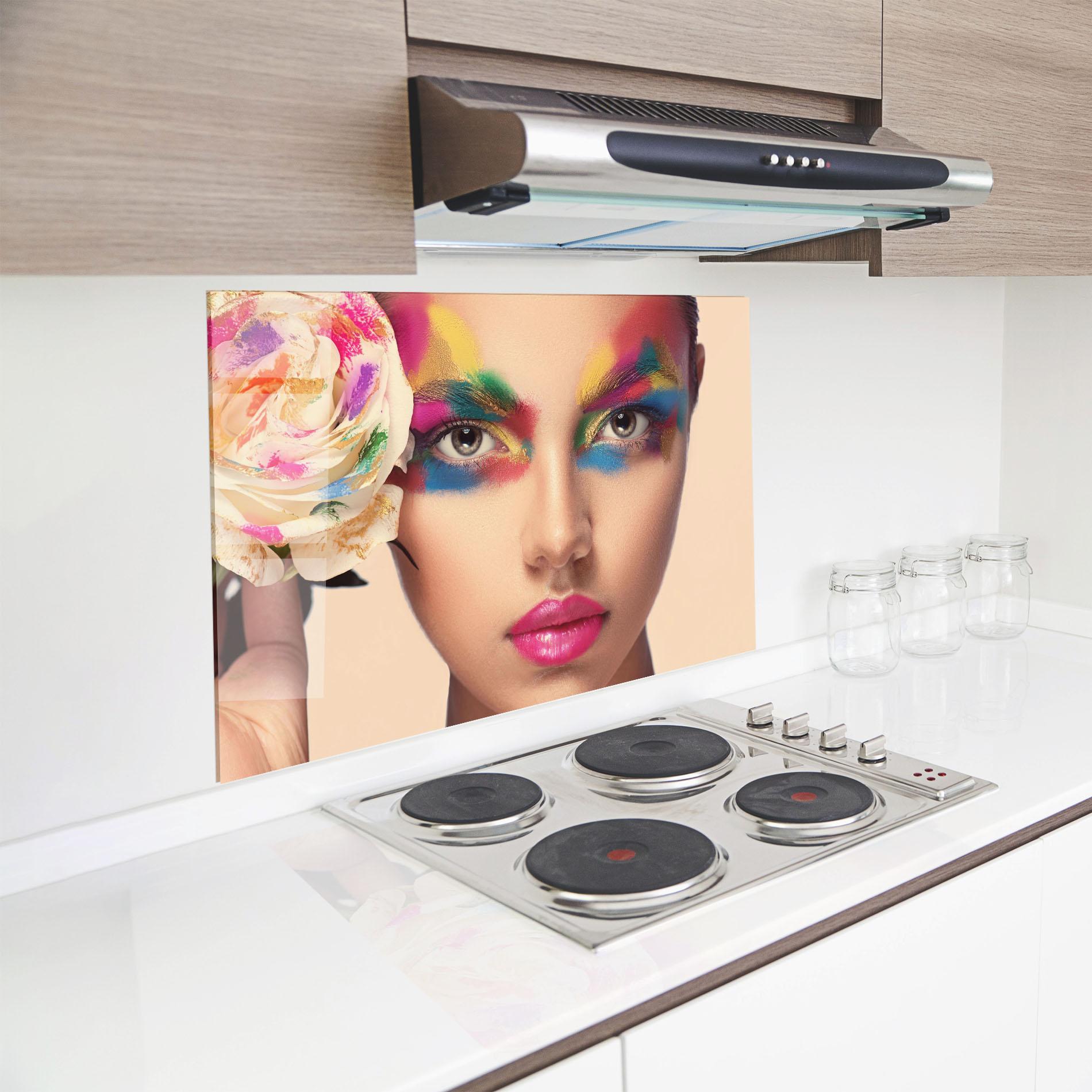 Küchenrückwand Glas Colorful Makeup Girl mockup 8