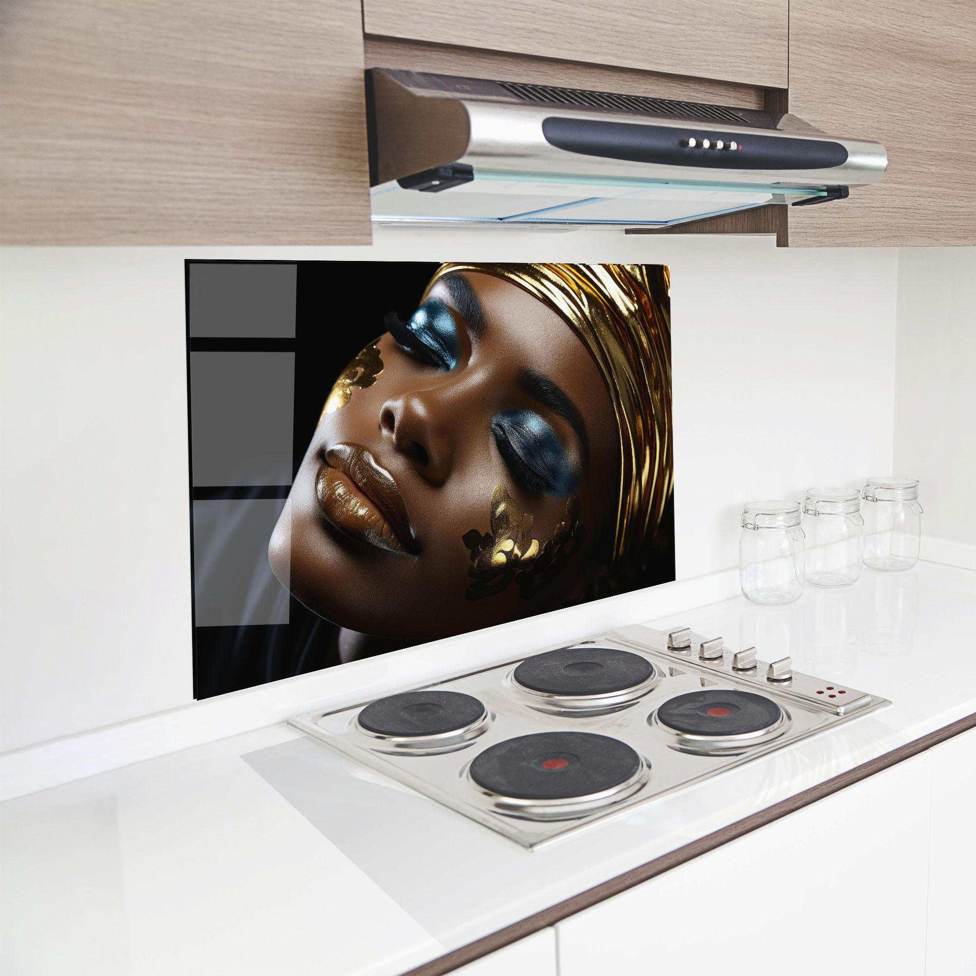 Küchenrückwand Glas Dark Blue Makeup mockup 8