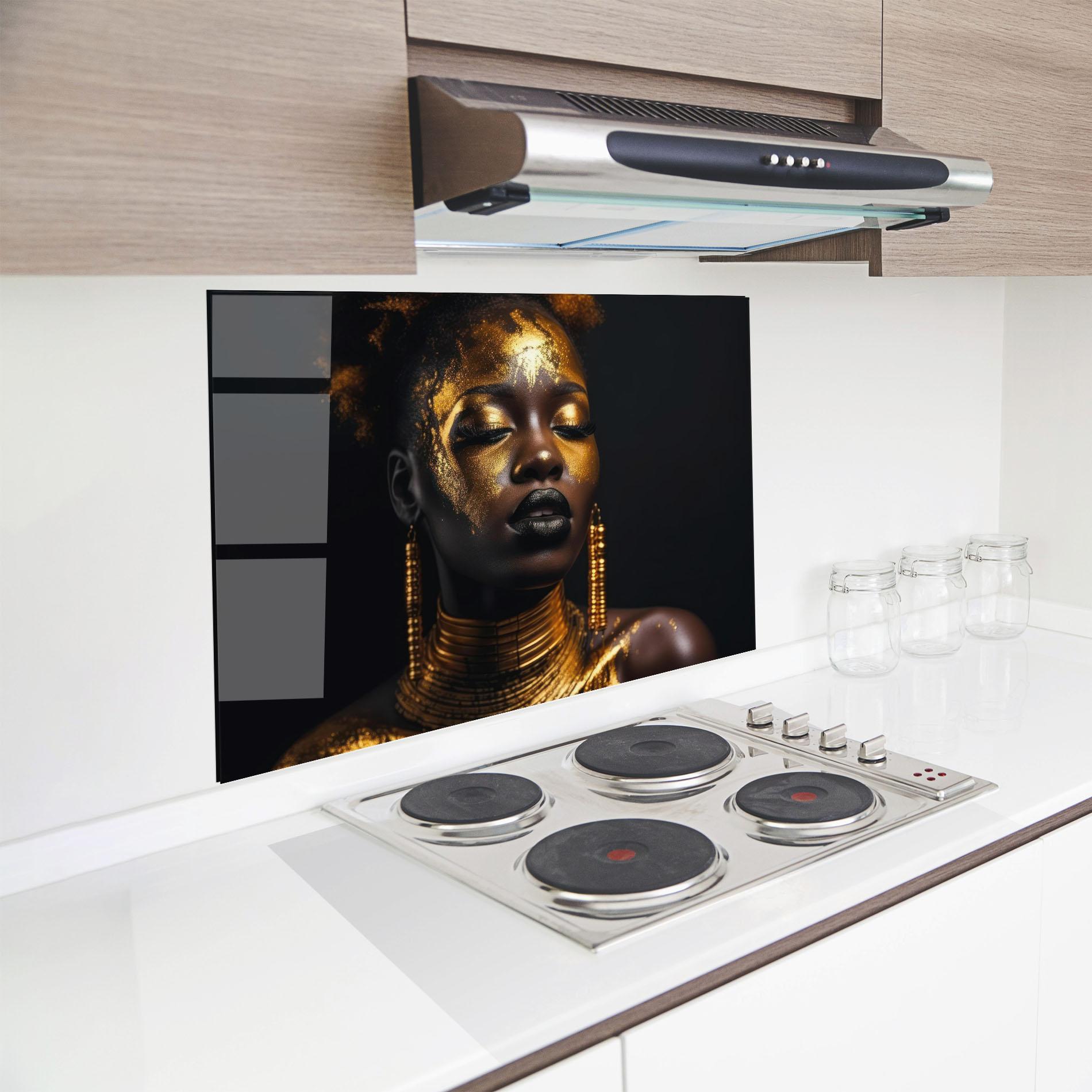Küchenrückwand Glas Gold Makeup Black Lips mockup 8