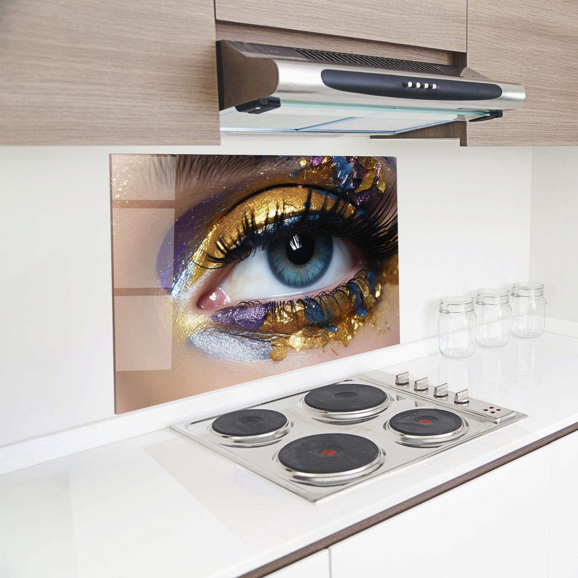 Küchenrückwand Glas Golden Purple Make Up mockup 8