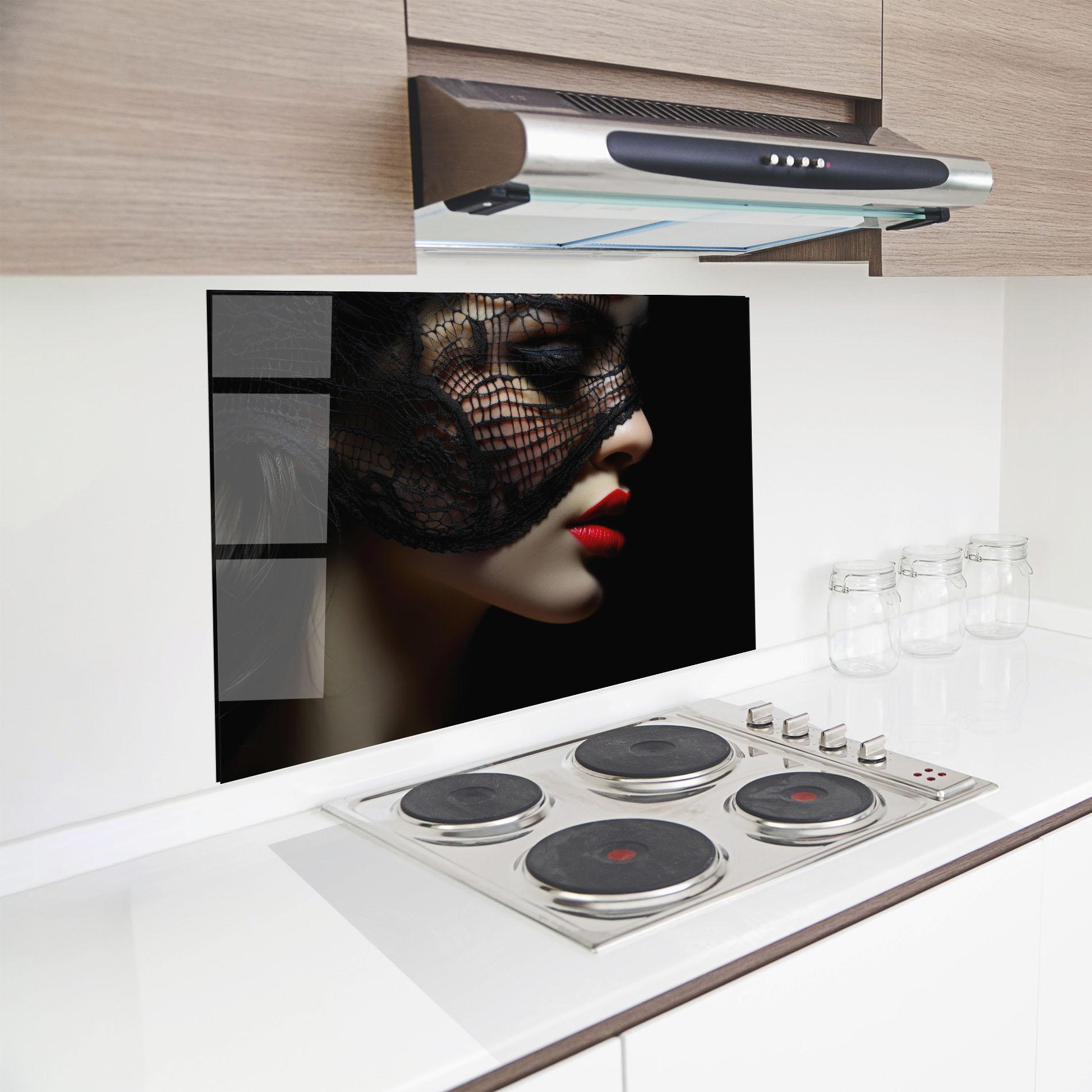 Küchenrückwand Glas Mysterious Girl mockup 8