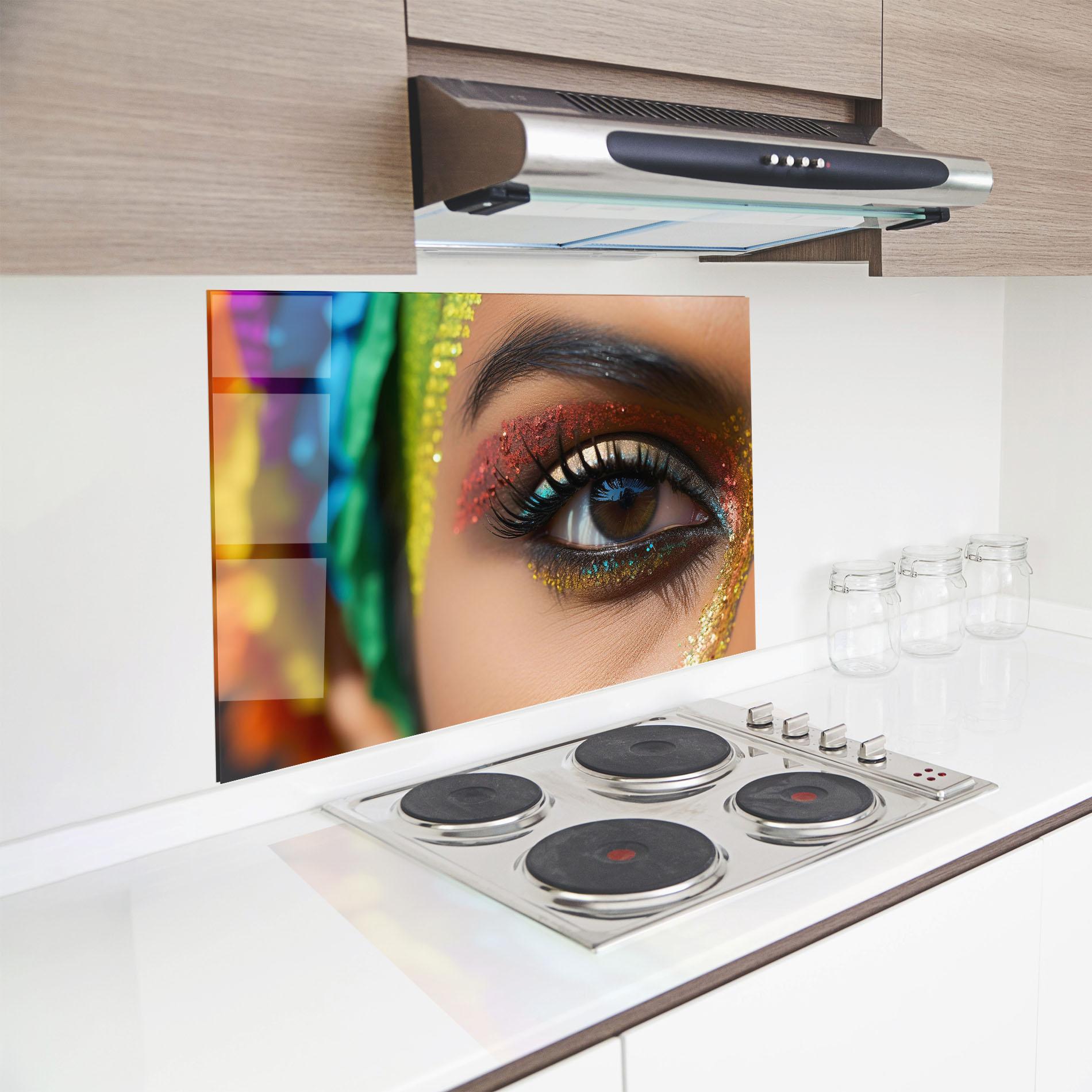 Küchenrückwand Glas Rainbow Pattern Makeup mockup 8
