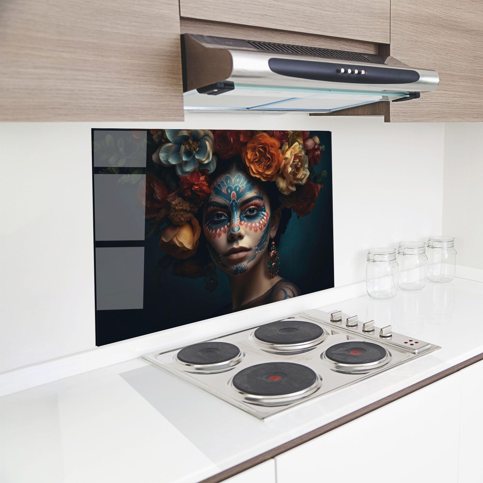 Küchenrückwand Glas Skull Makeup mockup 8