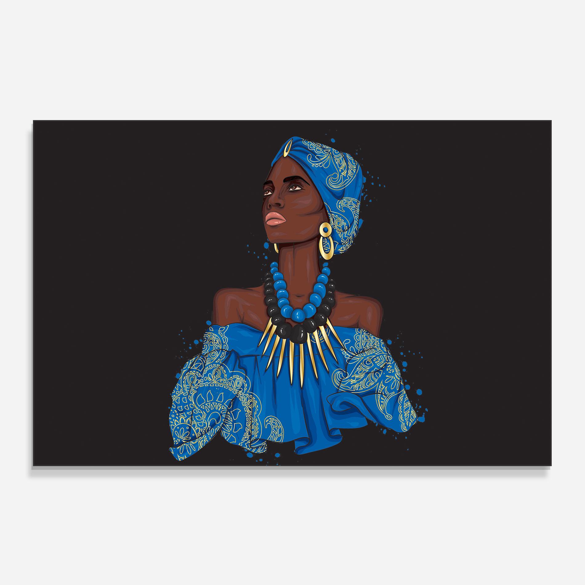 Küchenrückwand Glas Blue African Outfit mockup 0