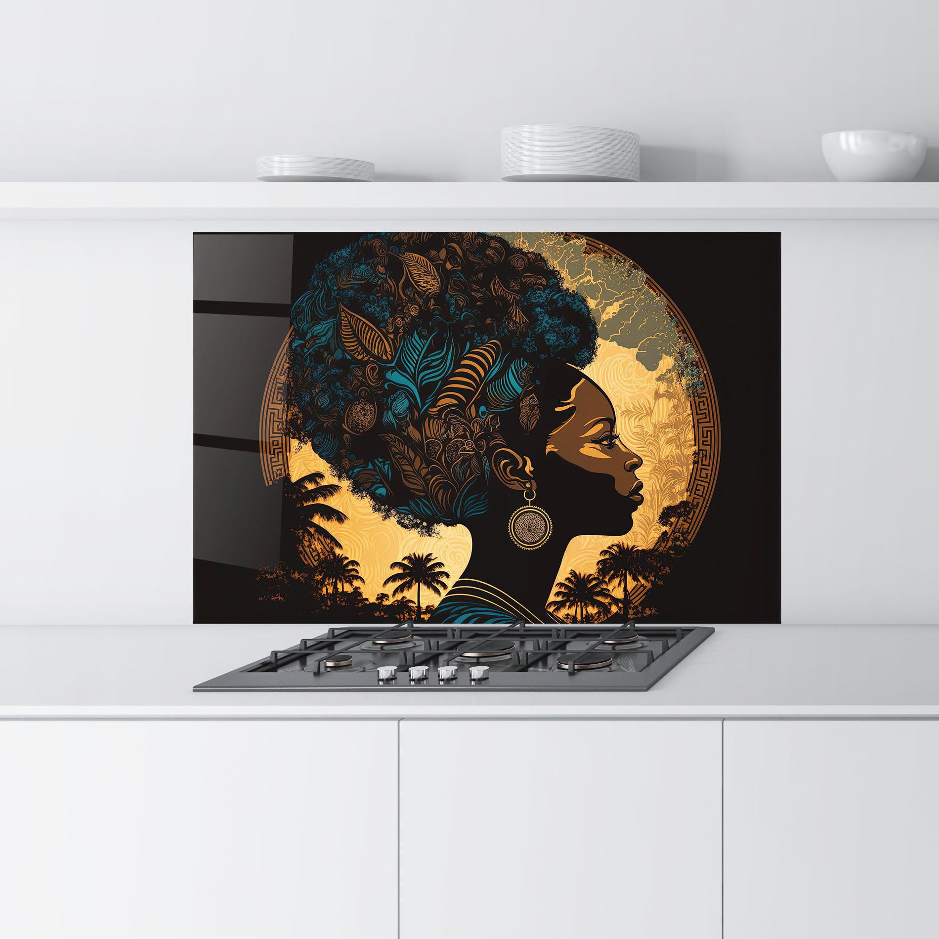 Küchenrückwand Glas African Profile Woman mockup 9