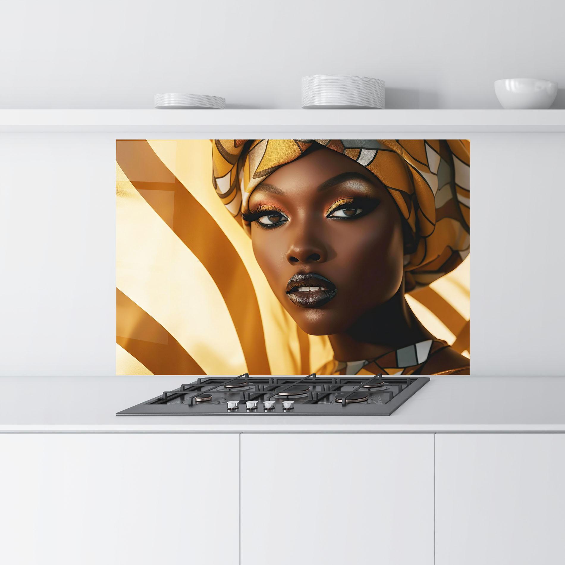 Küchenrückwand Glas Fashion African Woman mockup 9