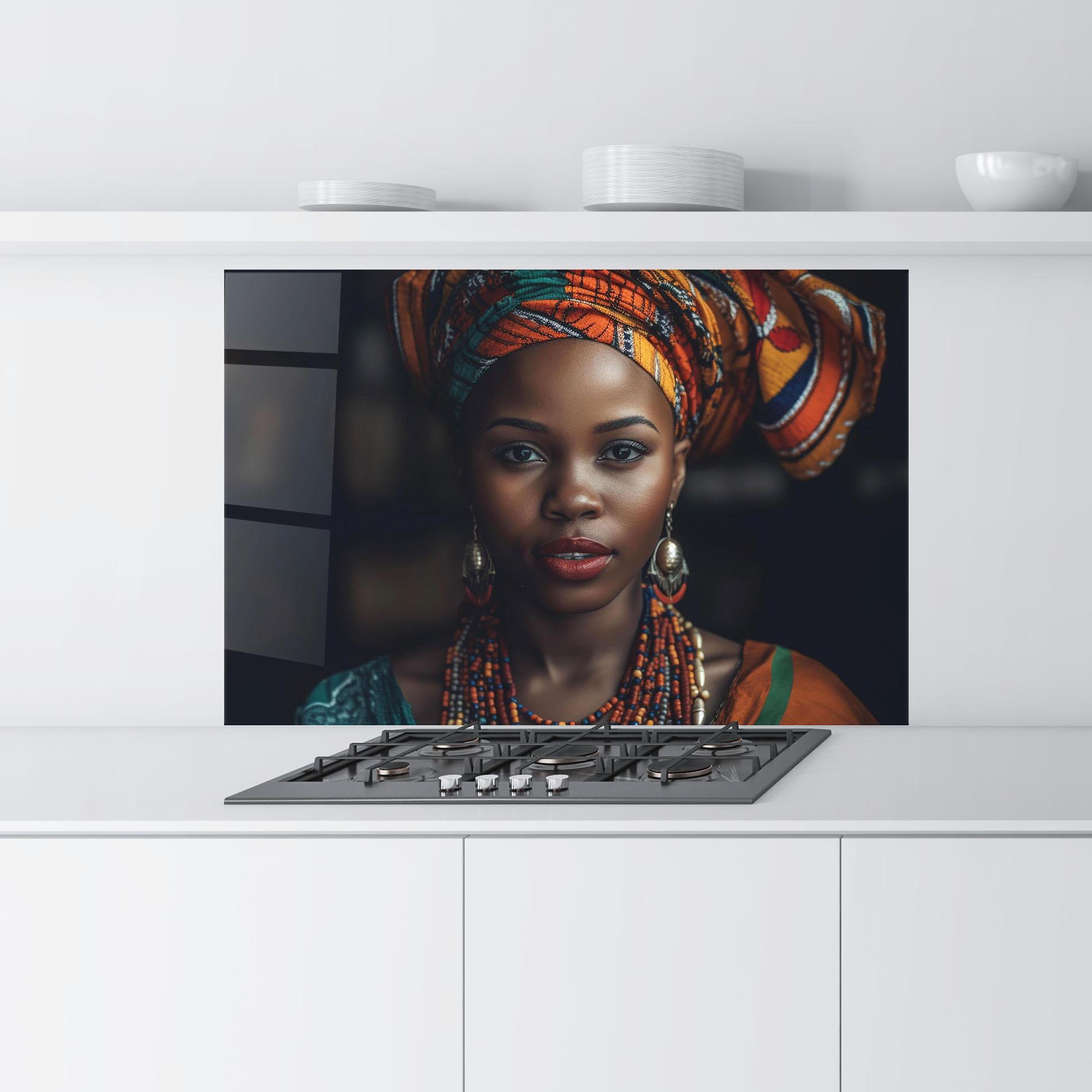 Küchenrückwand Glas Young African Woman mockup 9