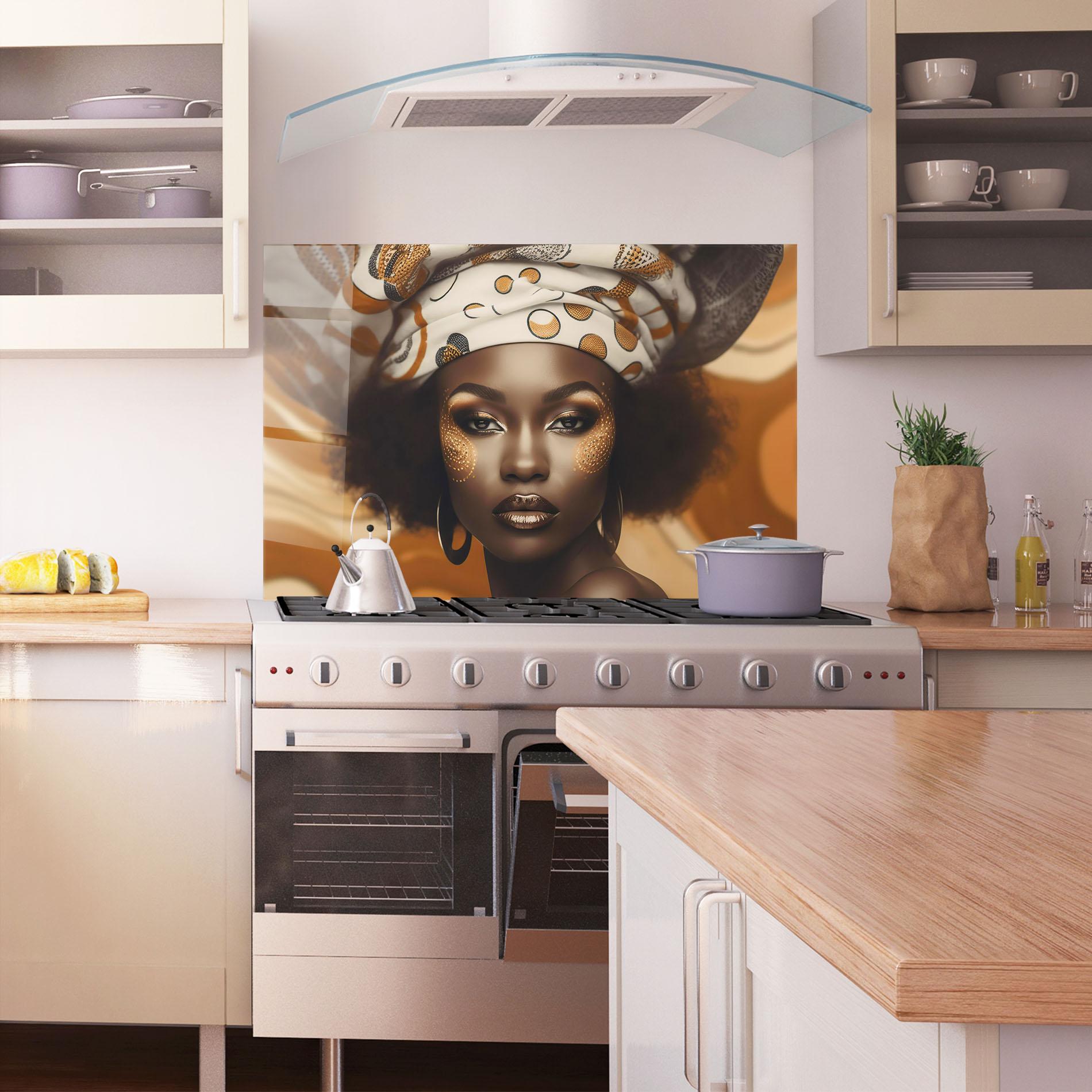 Küchenrückwand Glas Abstract African Woman mockup 1