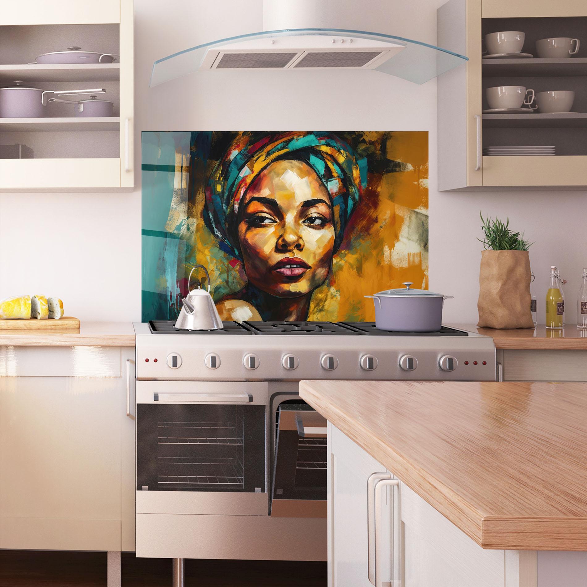 Küchenrückwand Glas African Woman Looking mockup 1