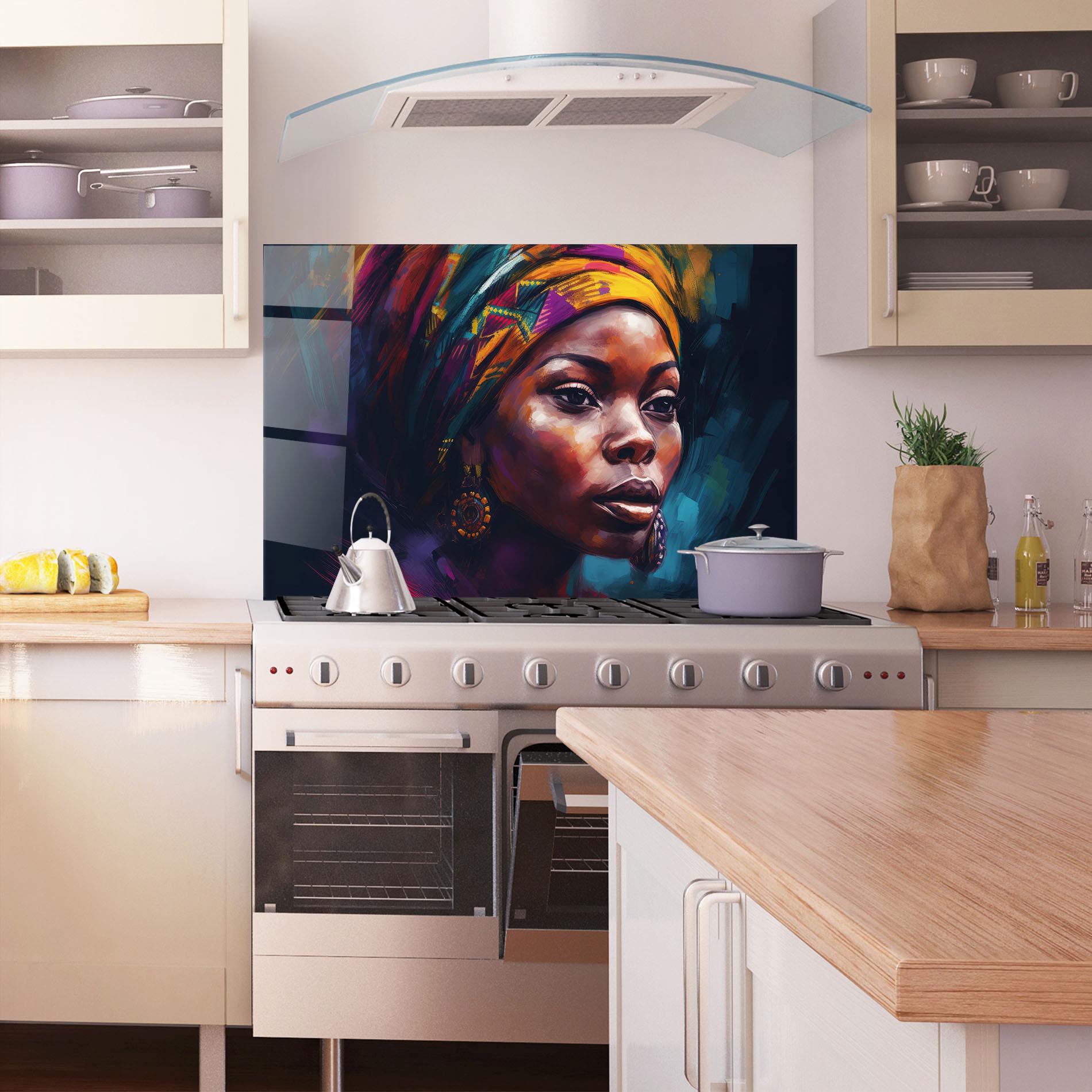 Küchenrückwand Glas Black Traditional Woman mockup 1