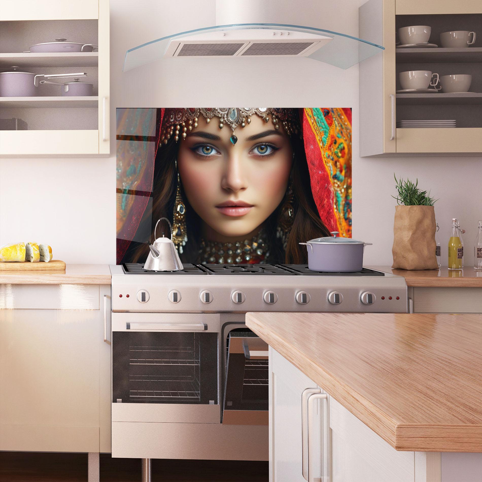 Küchenrückwand Glas Blue Green Culture Eye mockup 1