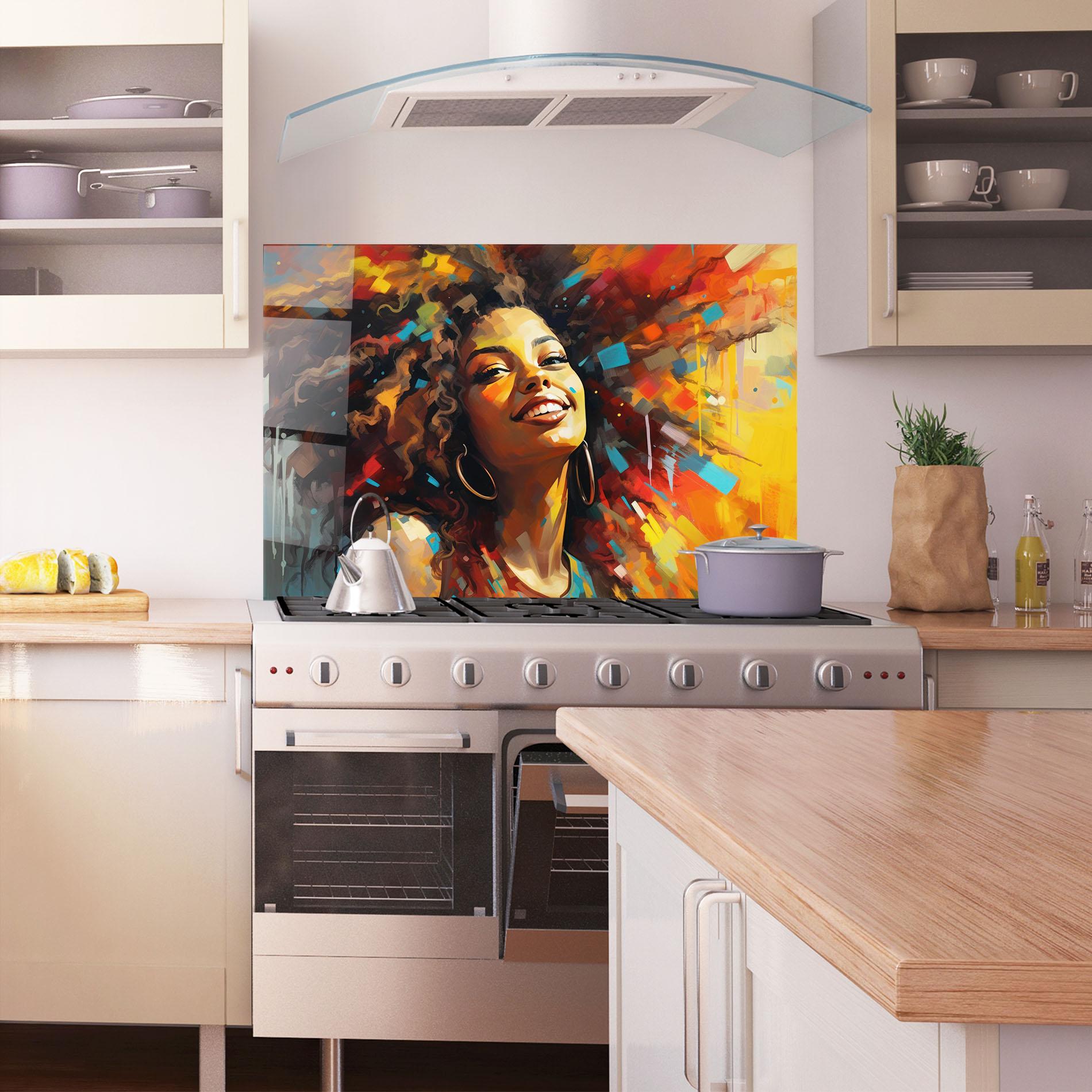 Küchenrückwand Glas Cheerful African Woman mockup 1