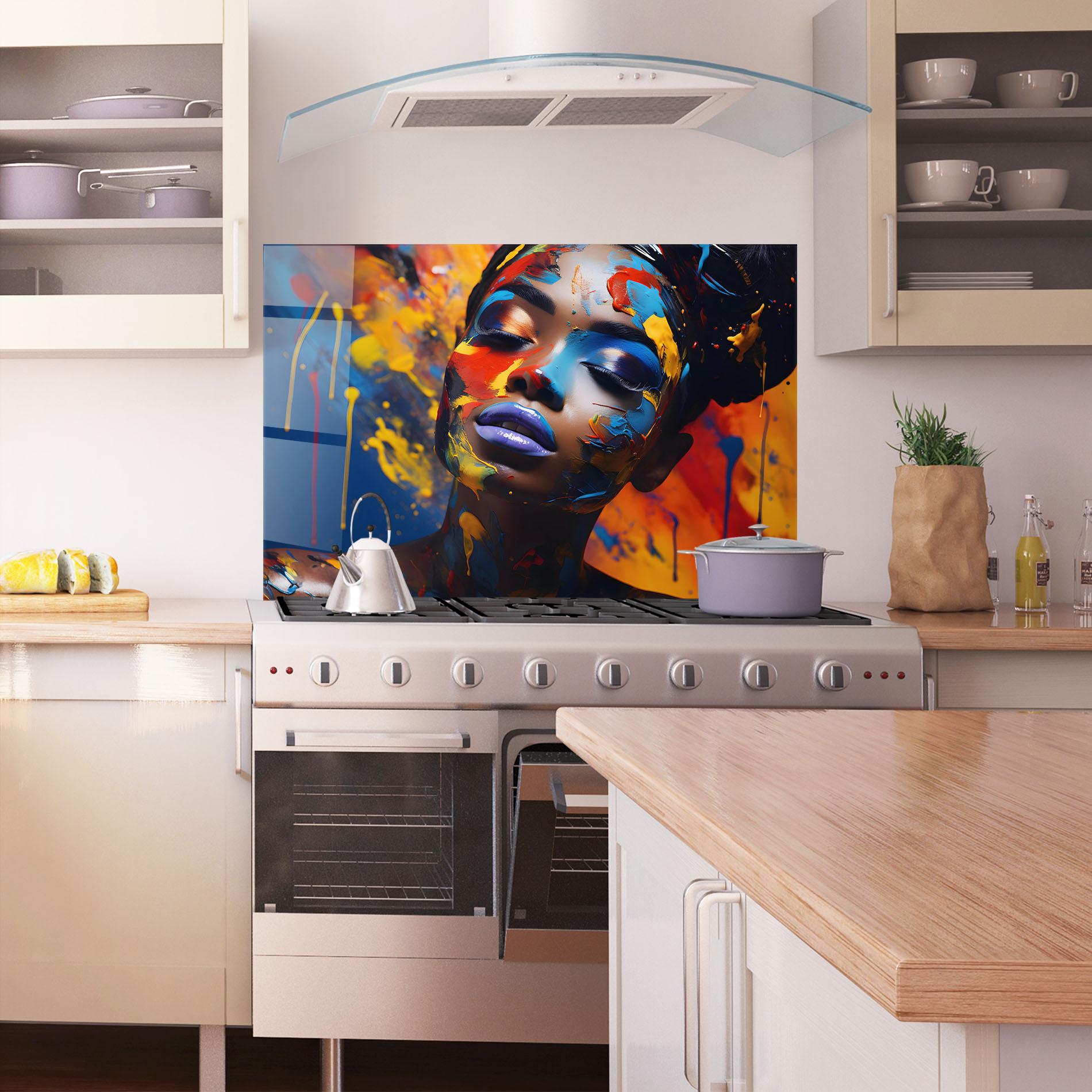Küchenrückwand Glas Color Splash African Woman mockup 1