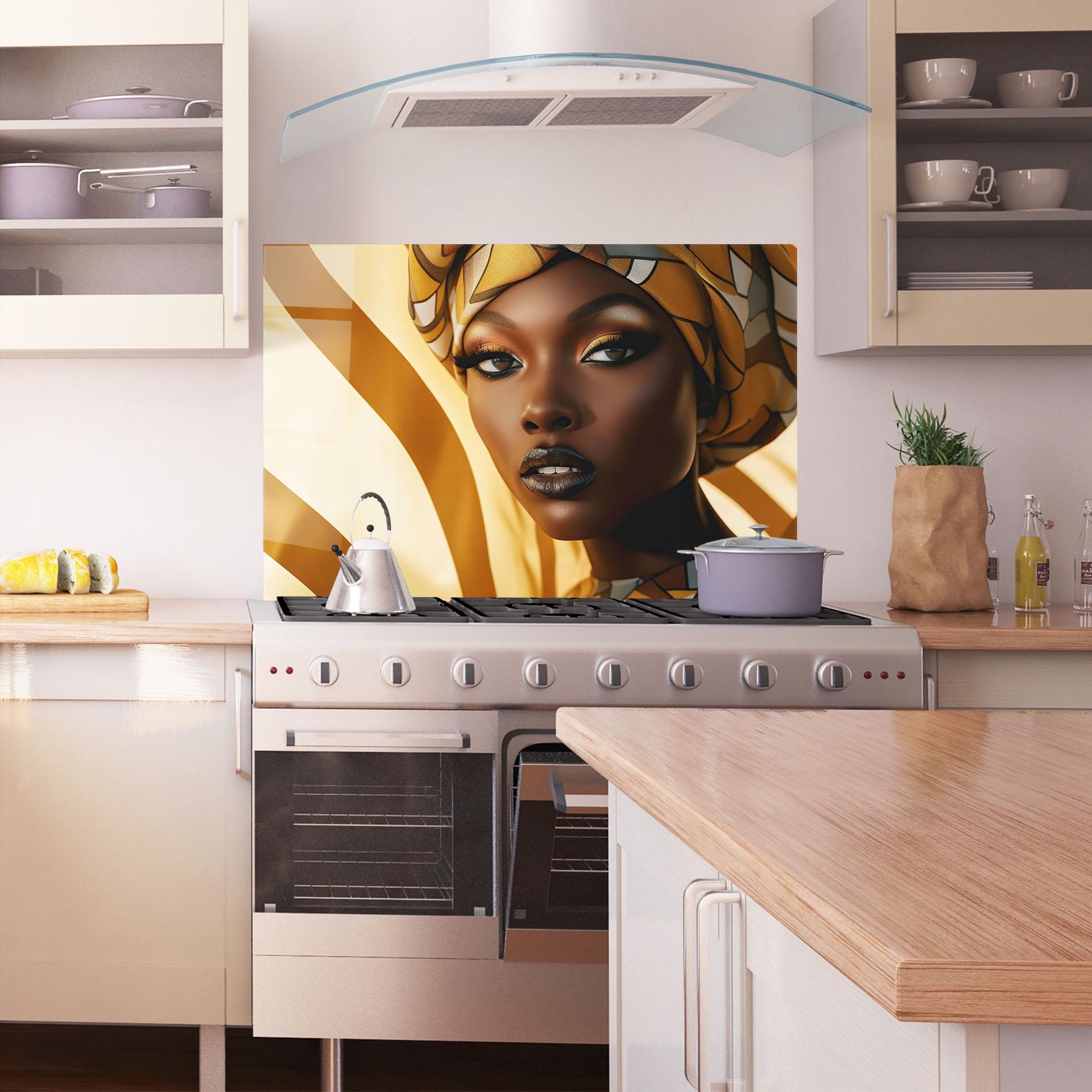 Küchenrückwand Glas Fashion African Woman mockup 1