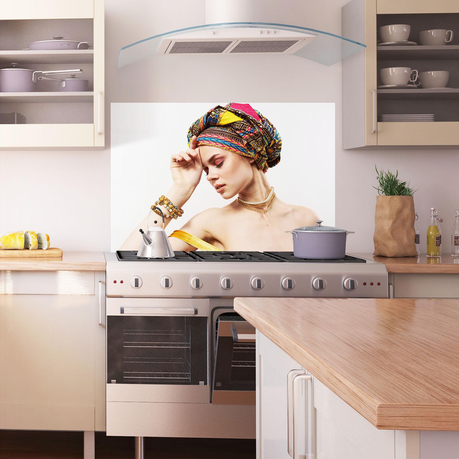 Küchenrückwand Glas Multicolored Turban mockup 1