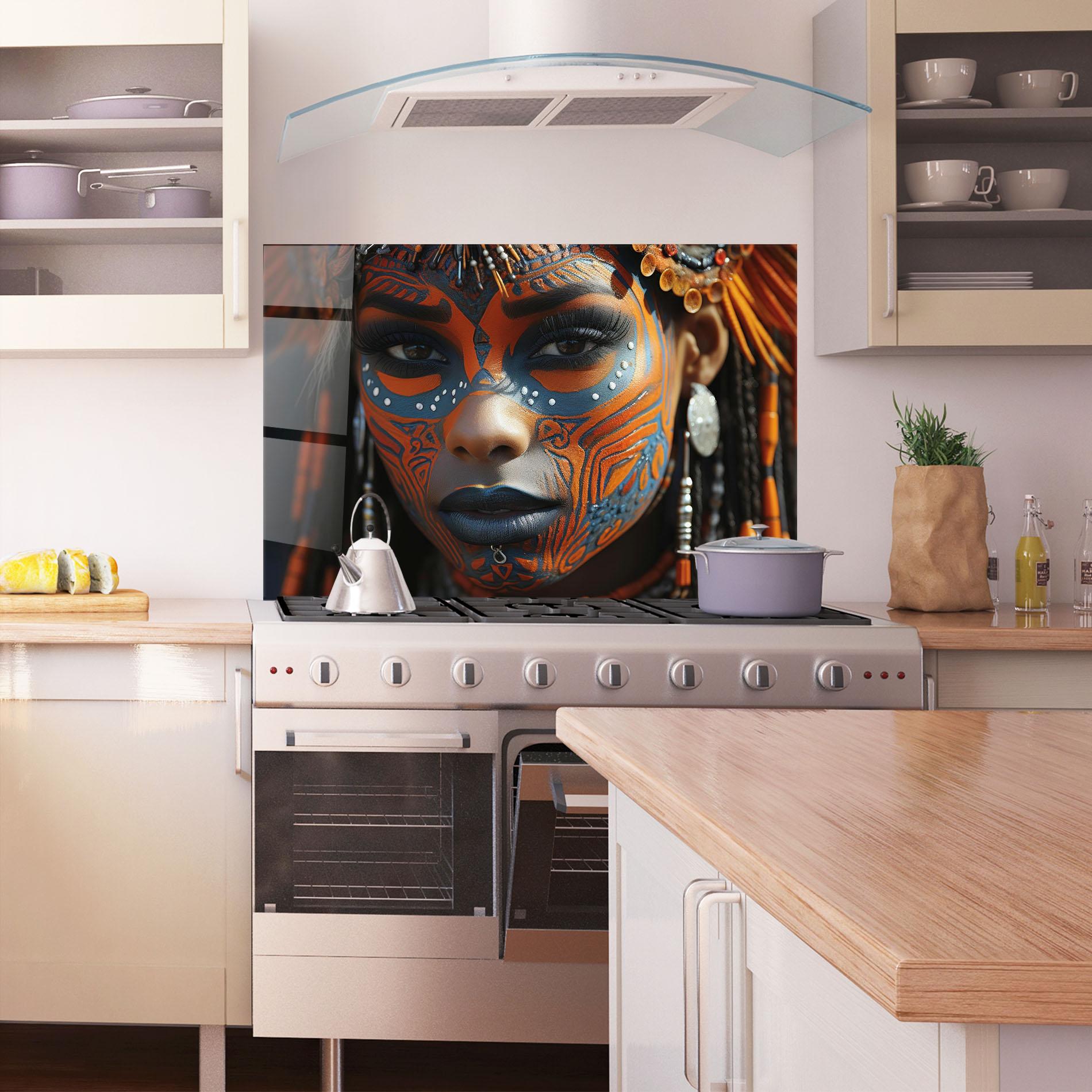 Küchenrückwand Glas Orange Tribal Paint mockup 1