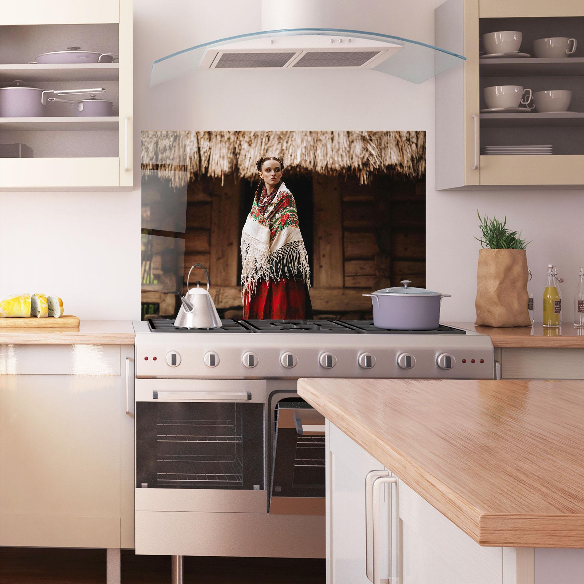 Küchenrückwand Glas Ukrainian Dress mockup 1