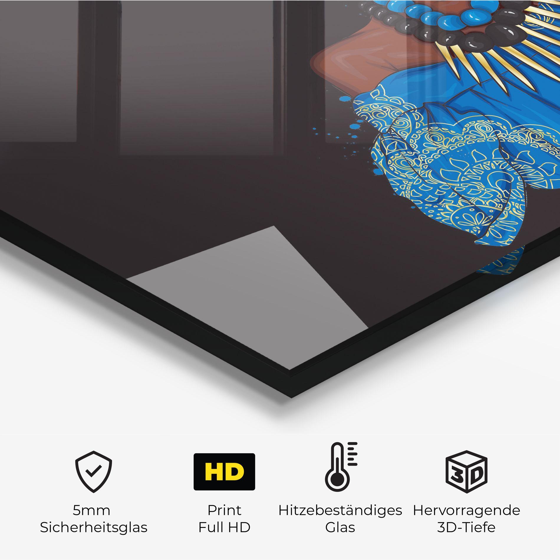 Küchenrückwand Glas Blue African Outfit mockup 2