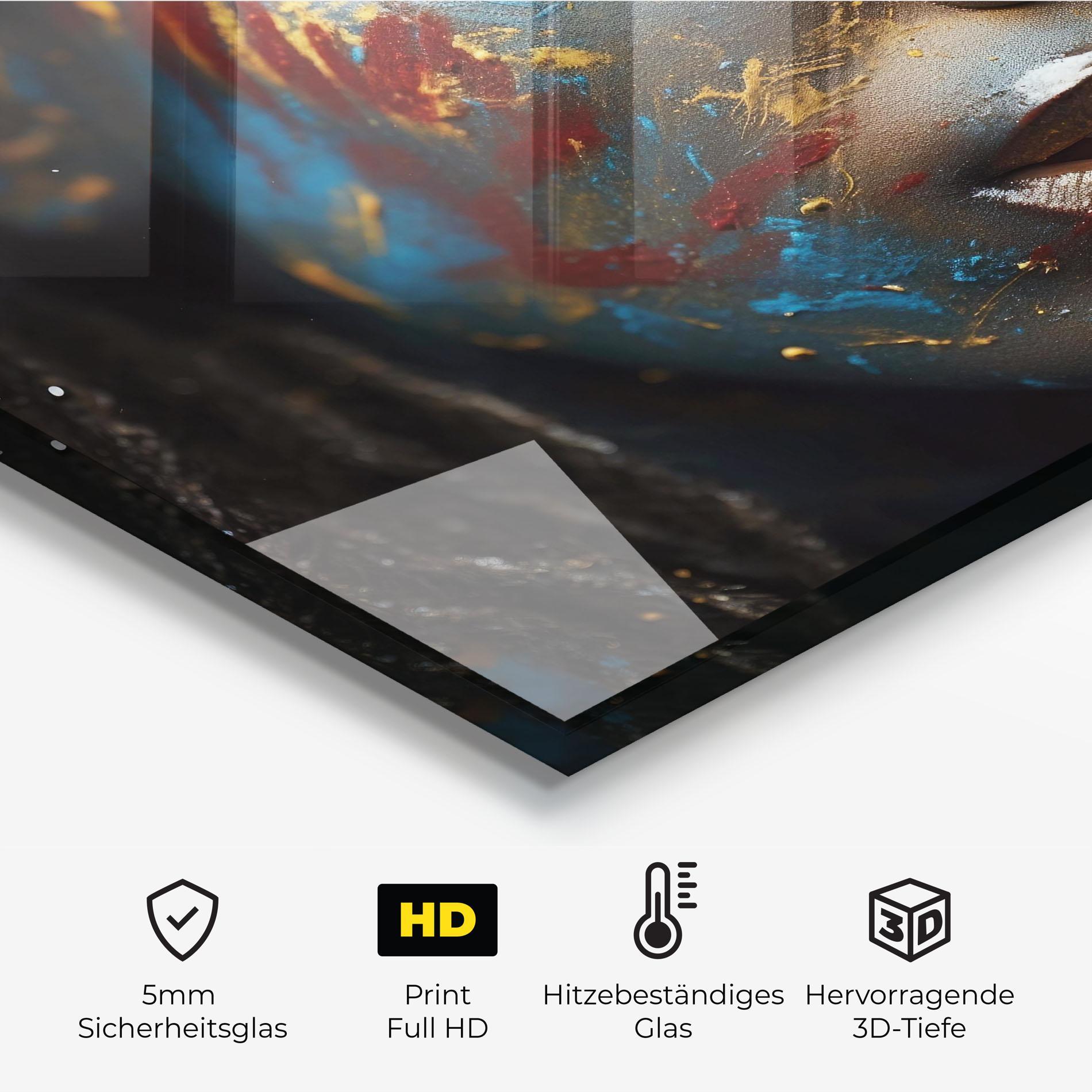 Küchenrückwand Glas Blue Paint Woman mockup 2