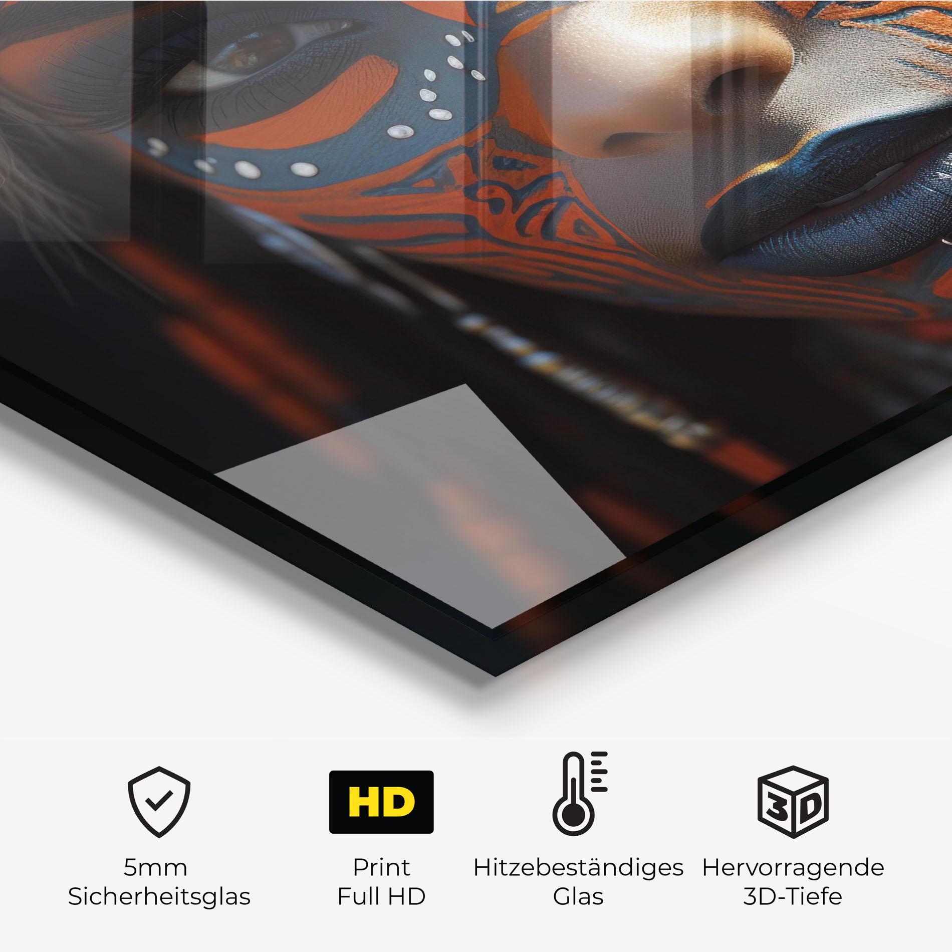 Küchenrückwand Glas Orange Tribal Paint mockup 2