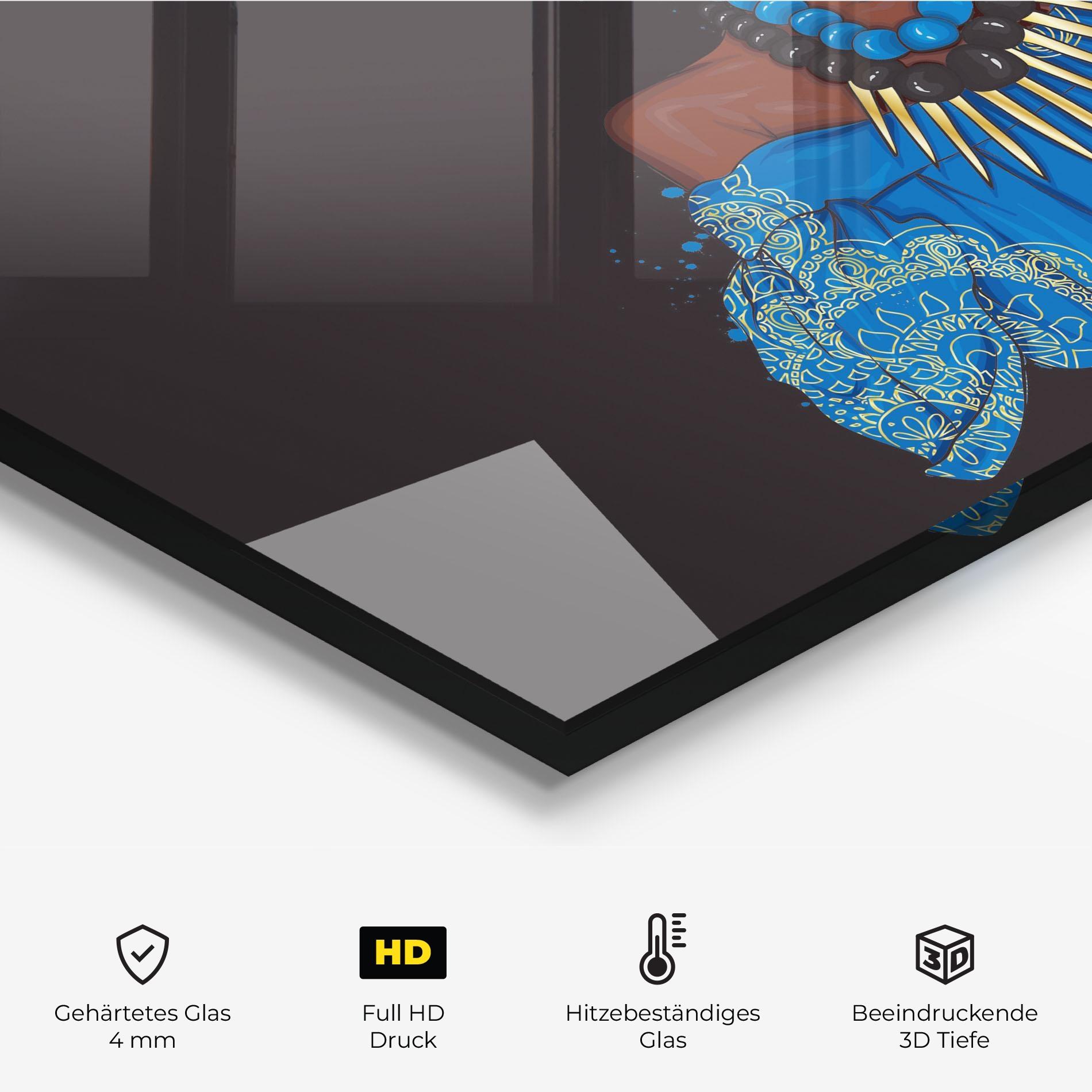 Küchenrückwand Glas Blue African Outfit mockup 2