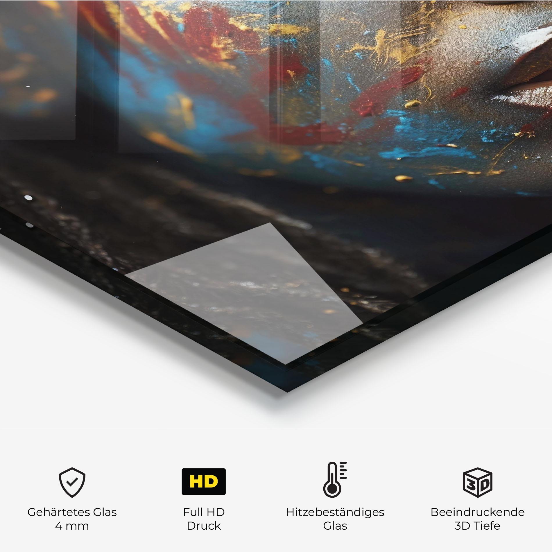 Küchenrückwand Glas Blue Paint Woman mockup 2