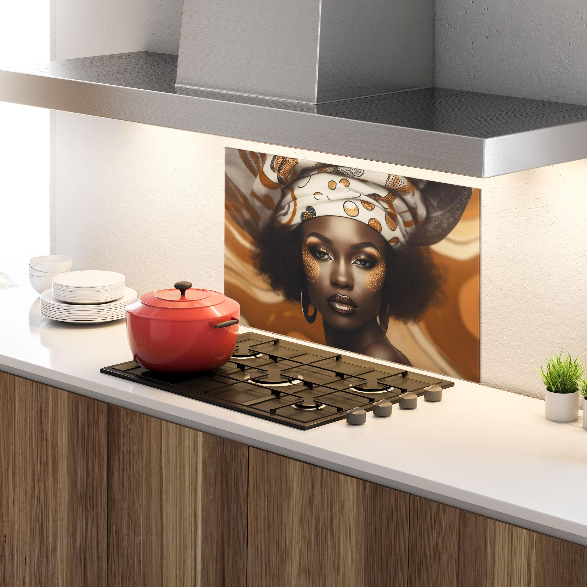 Küchenrückwand Glas Abstract African Woman mockup 4
