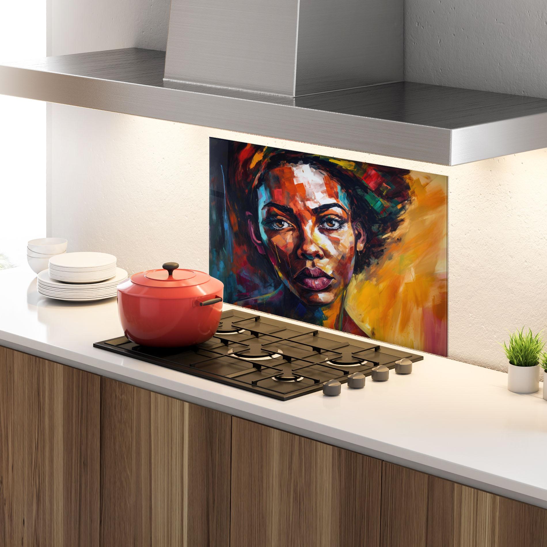 Küchenrückwand Glas African Interesting Expression mockup 4