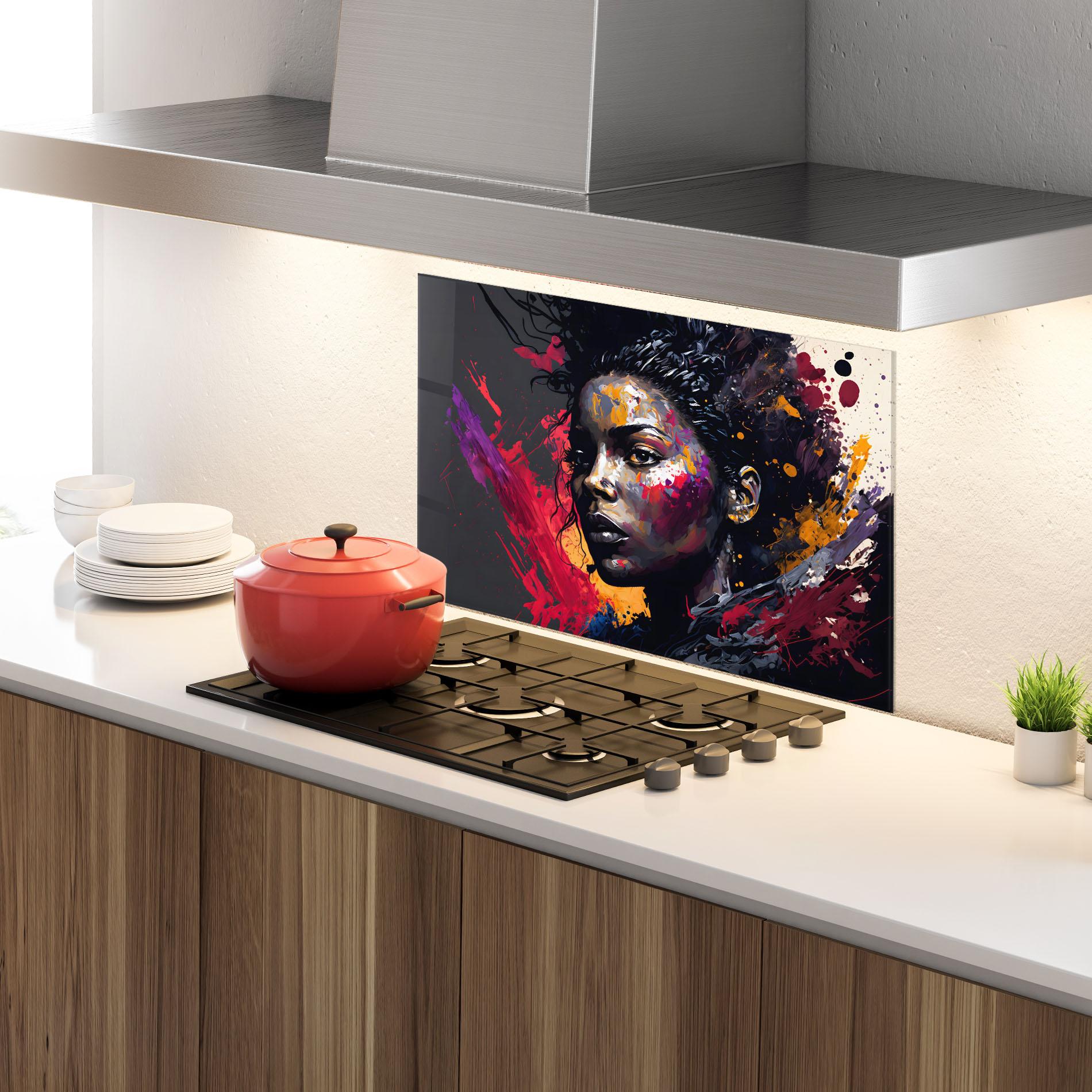 Küchenrückwand Glas African Woman Splash mockup 4