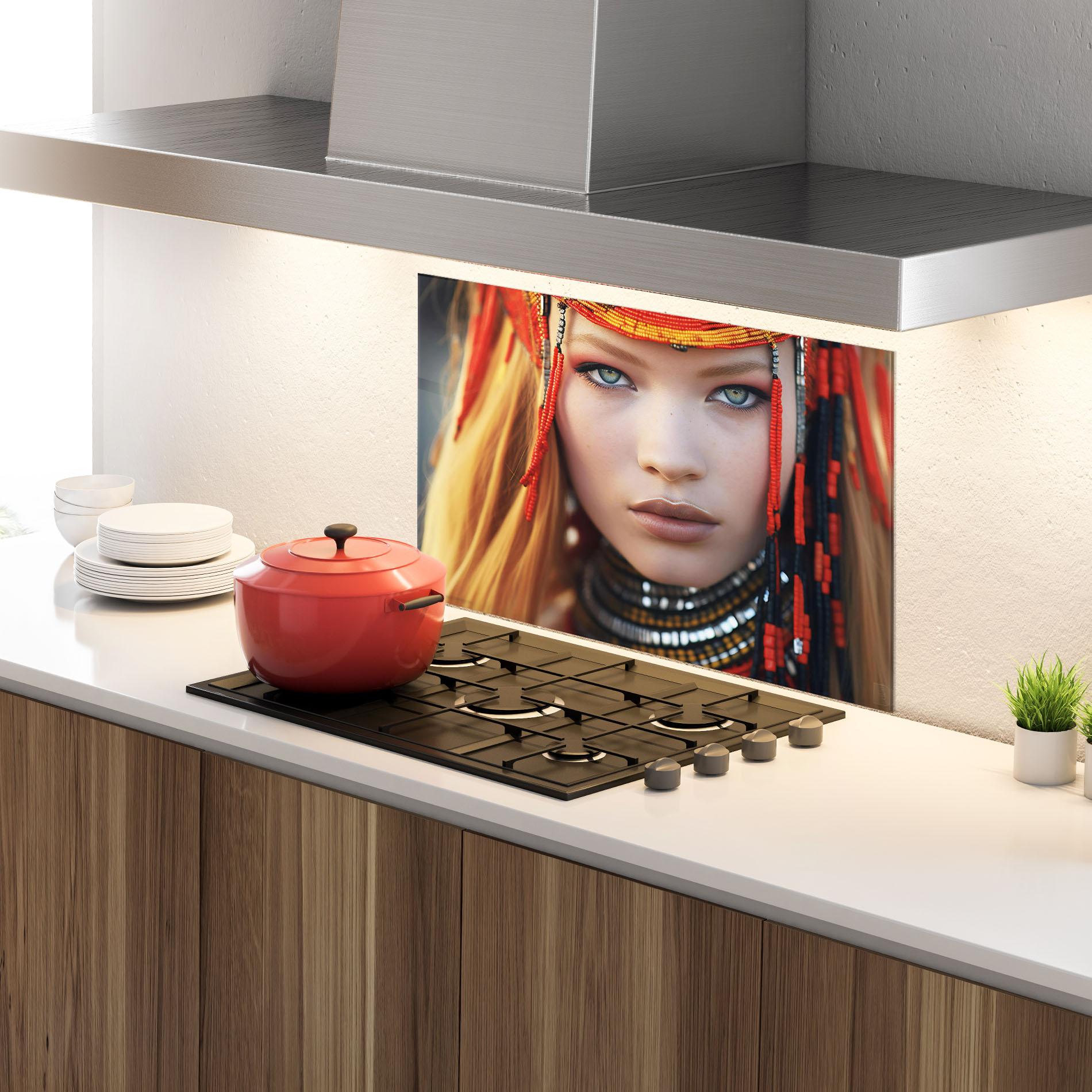 Küchenrückwand Glas Closeup Portrait Pretty Eyes mockup 4