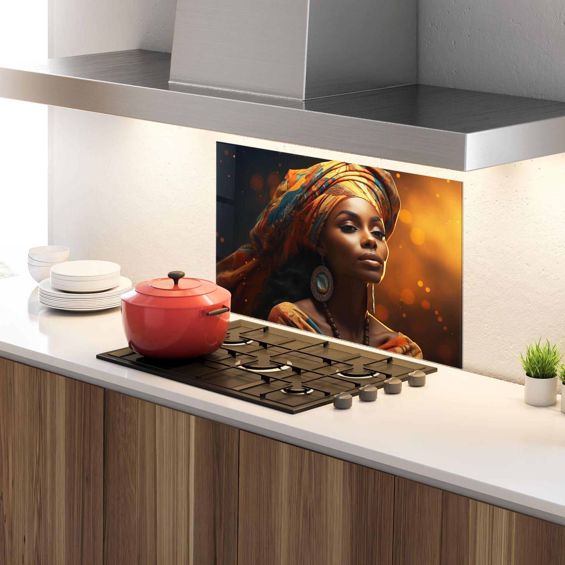 Küchenrückwand Glas Fashion African Portrait mockup 4