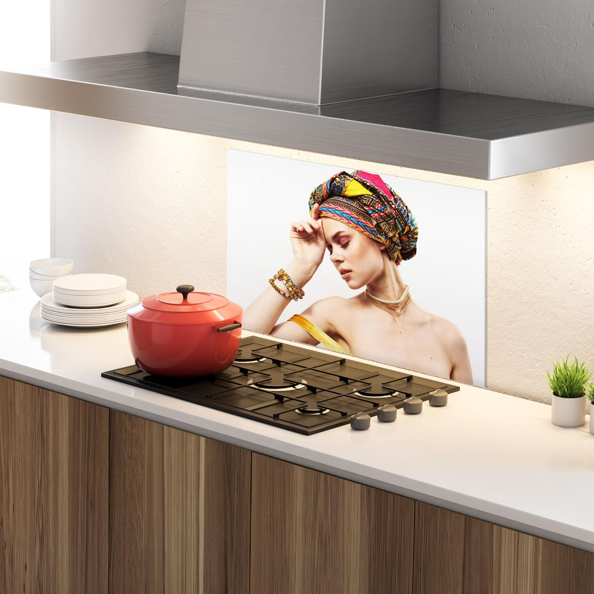 Küchenrückwand Glas Multicolored Turban mockup 4