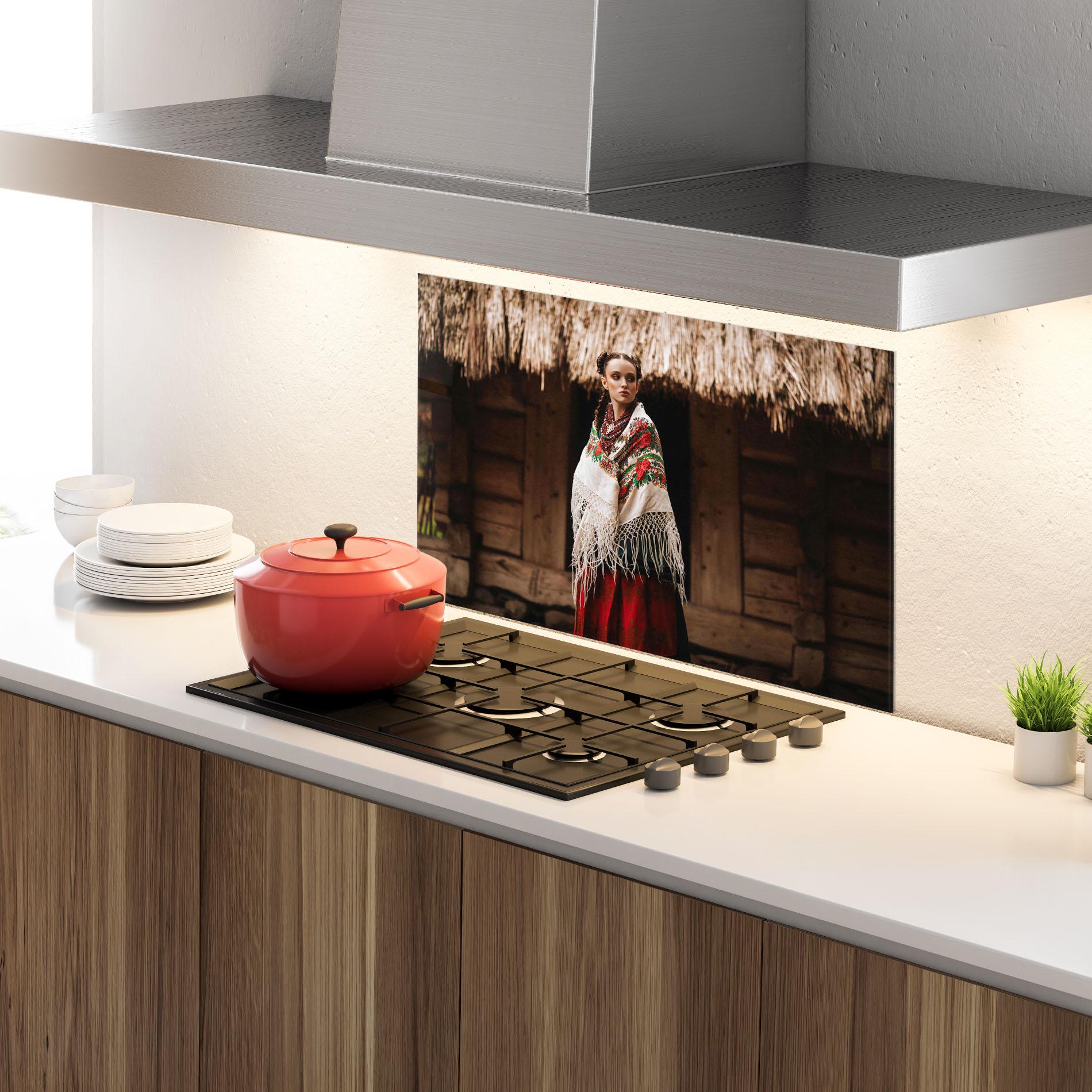 Küchenrückwand Glas Ukrainian Dress mockup 4