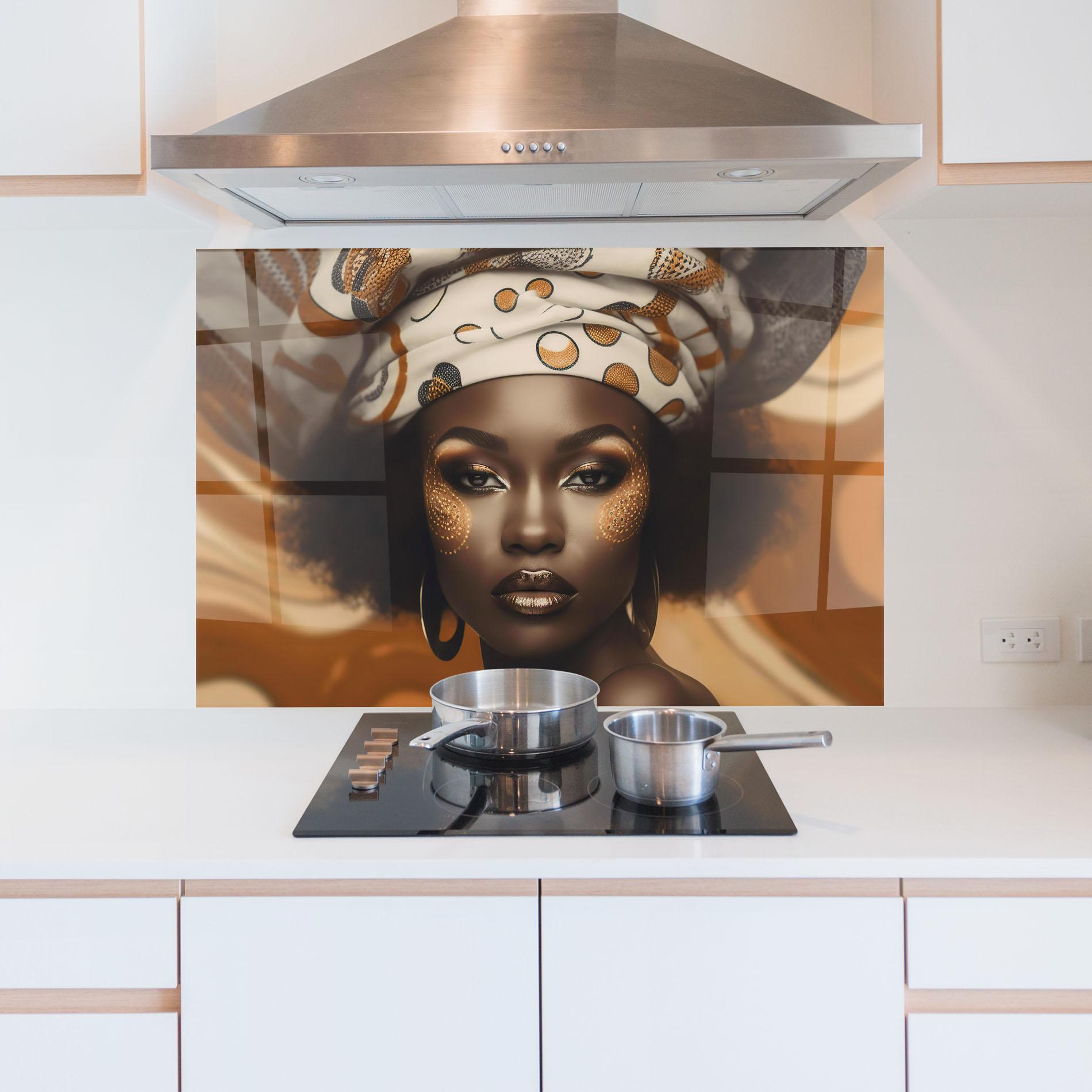 Küchenrückwand Glas Abstract African Woman mockup 5