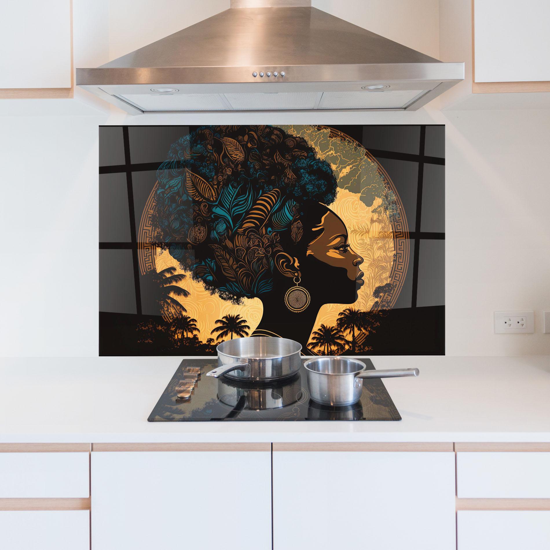 Küchenrückwand Glas African Profile Woman mockup 5