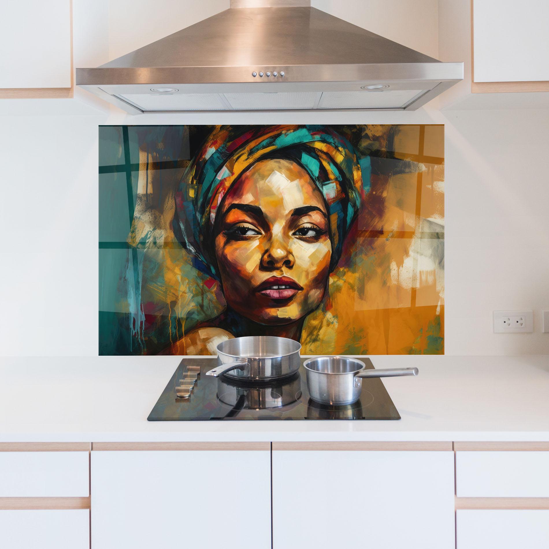 Küchenrückwand Glas African Woman Looking mockup 5