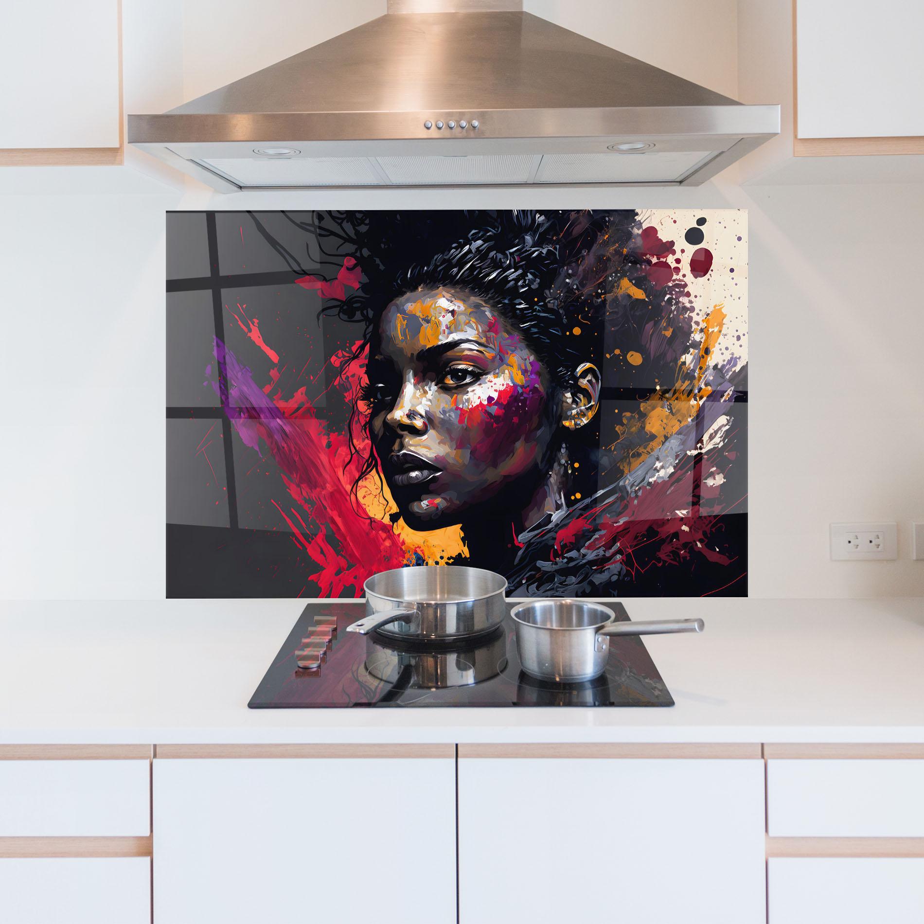 Küchenrückwand Glas African Woman Splash mockup 5