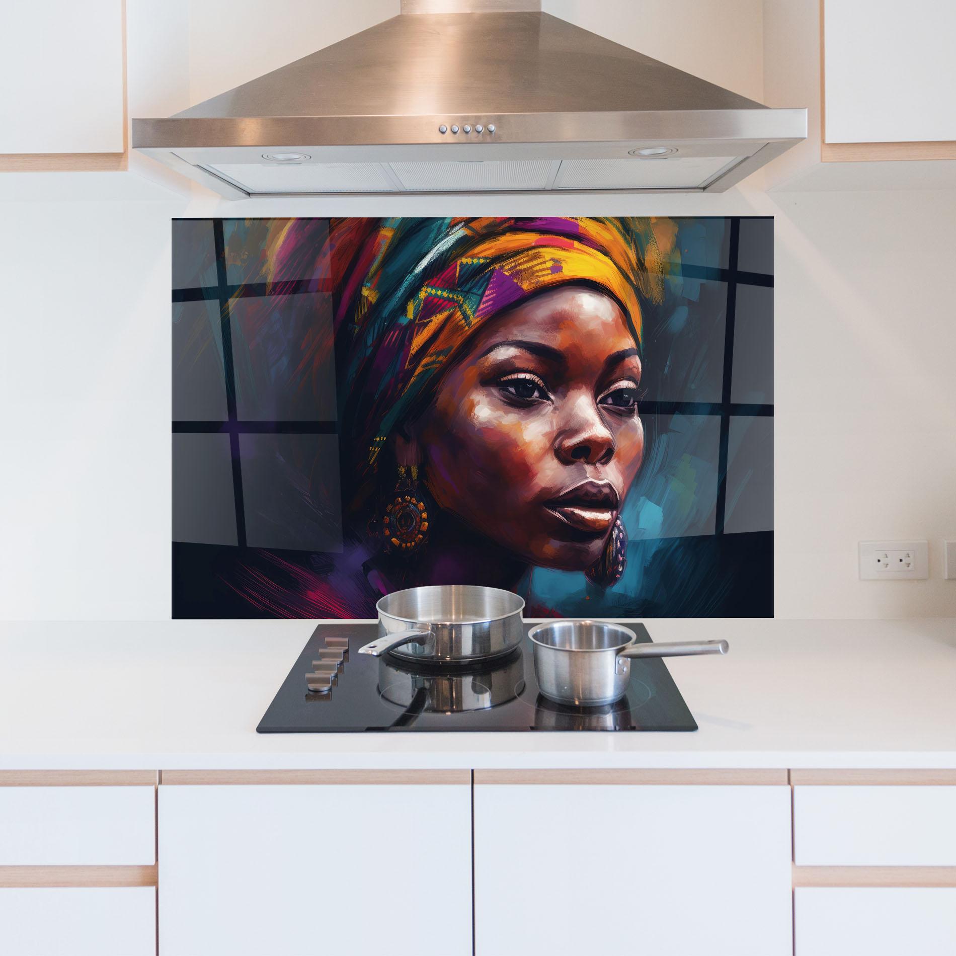 Küchenrückwand Glas Black Traditional Woman mockup 5