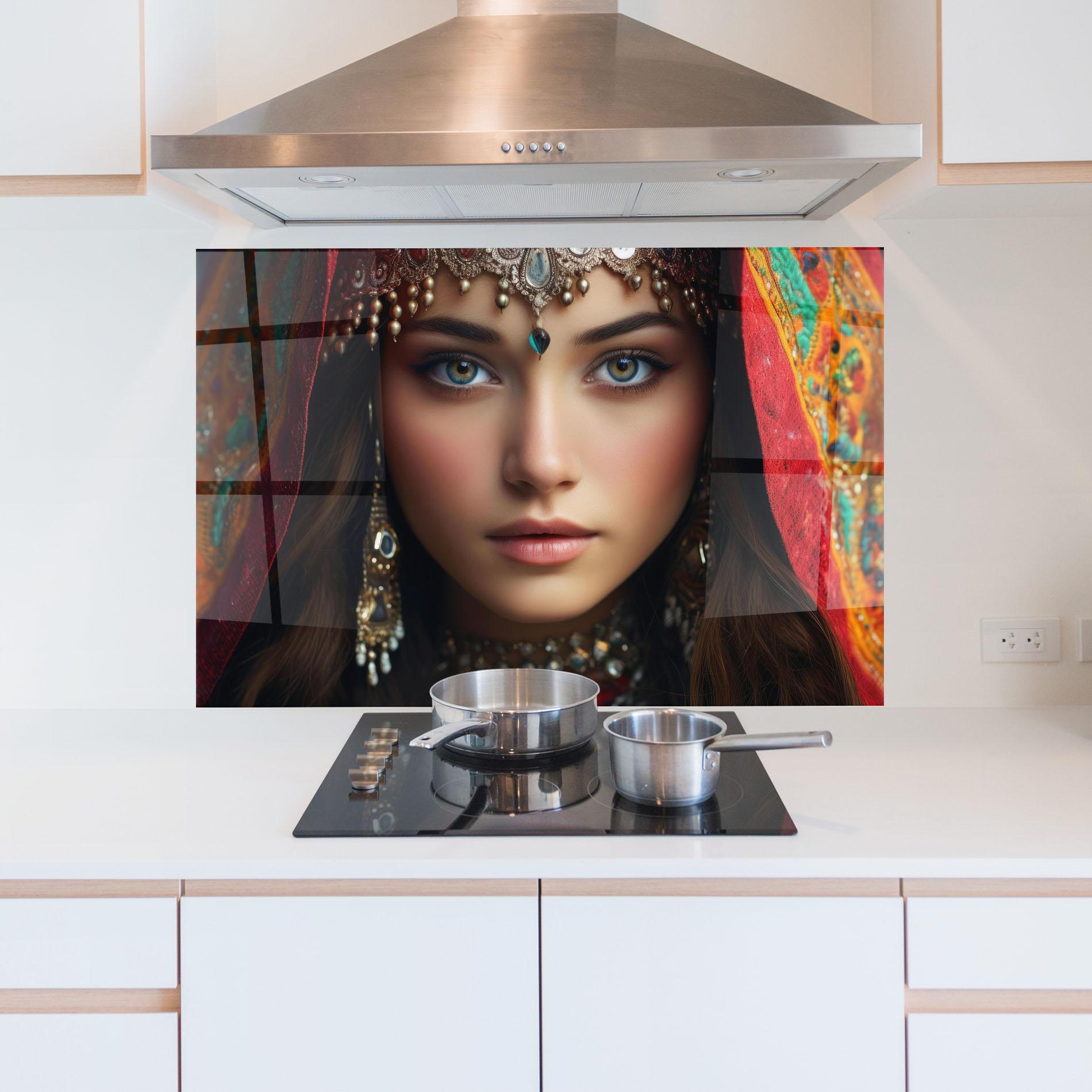 Küchenrückwand Glas Blue Green Culture Eye mockup 5