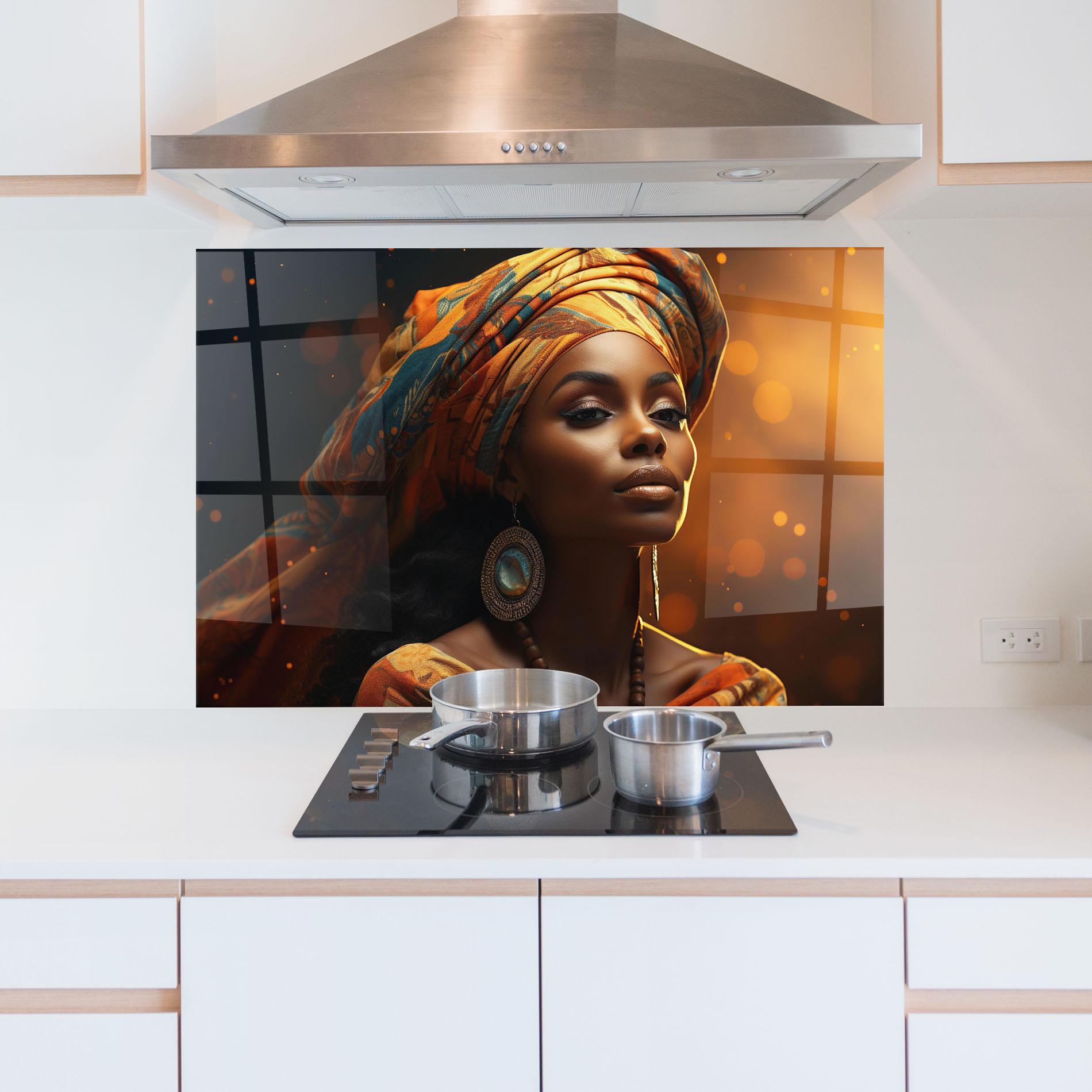 Küchenrückwand Glas Fashion African Portrait mockup 5