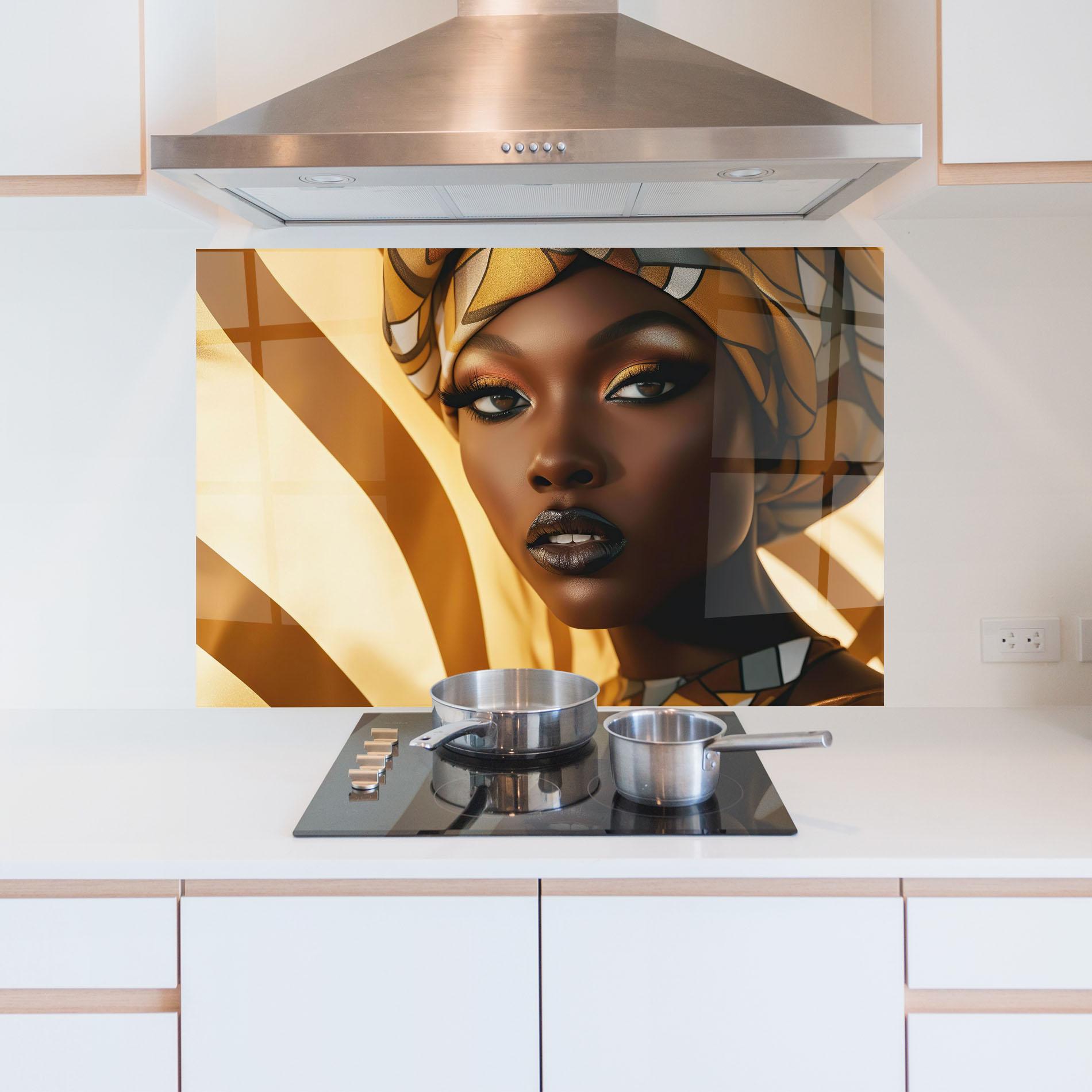 Küchenrückwand Glas Fashion African Woman mockup 5