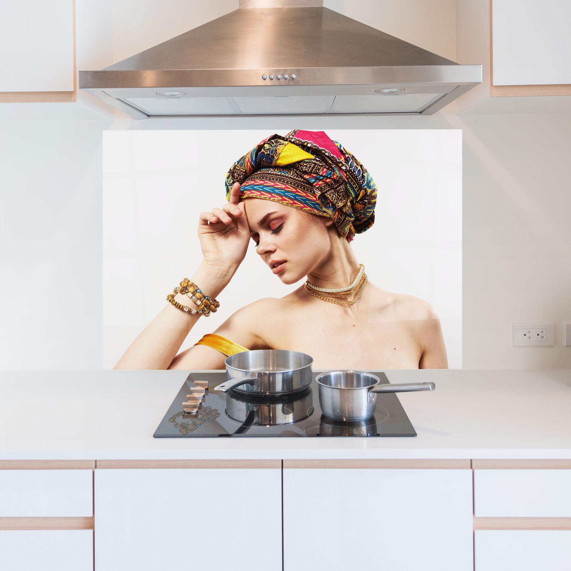 Küchenrückwand Glas Multicolored Turban mockup 5