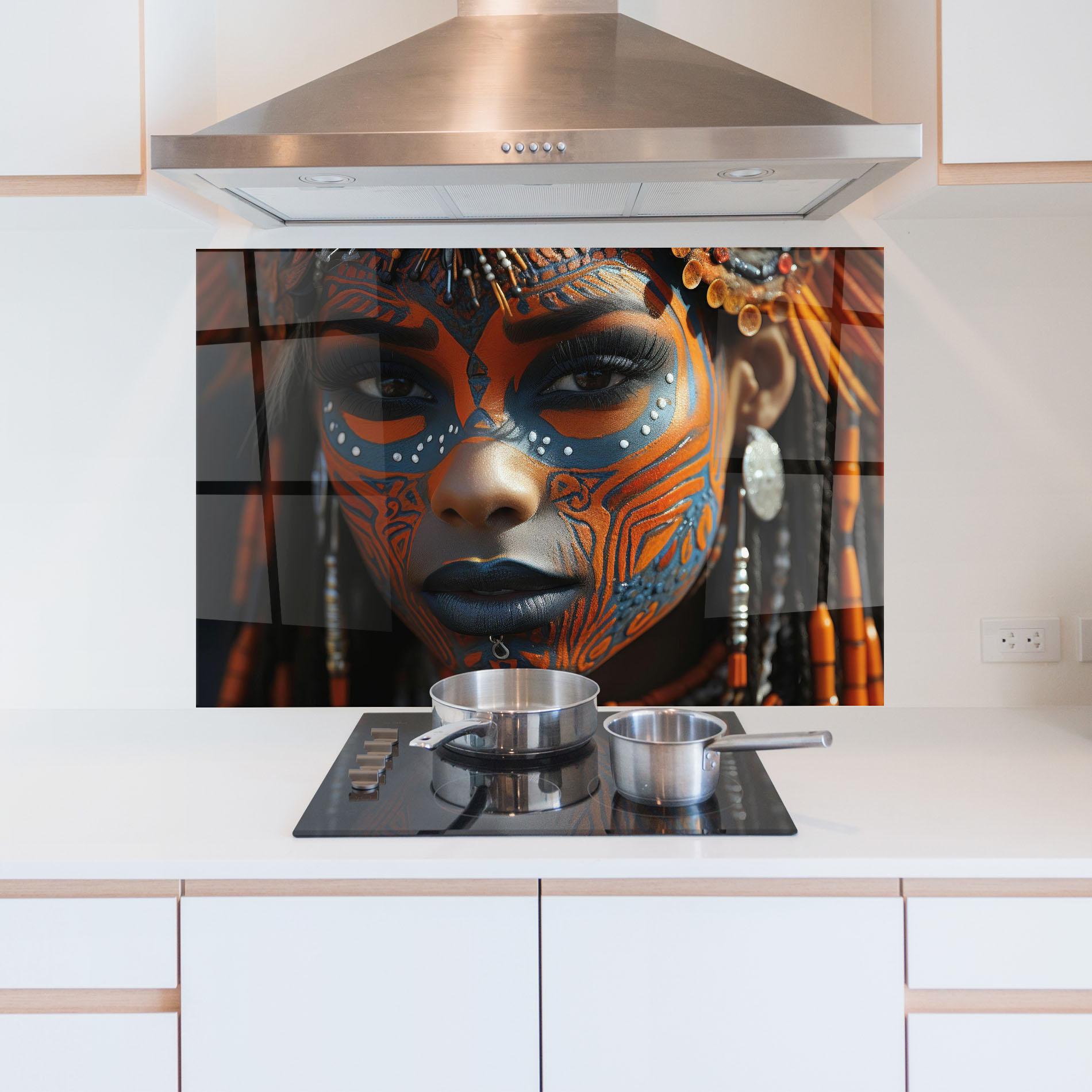Küchenrückwand Glas Orange Tribal Paint mockup 5