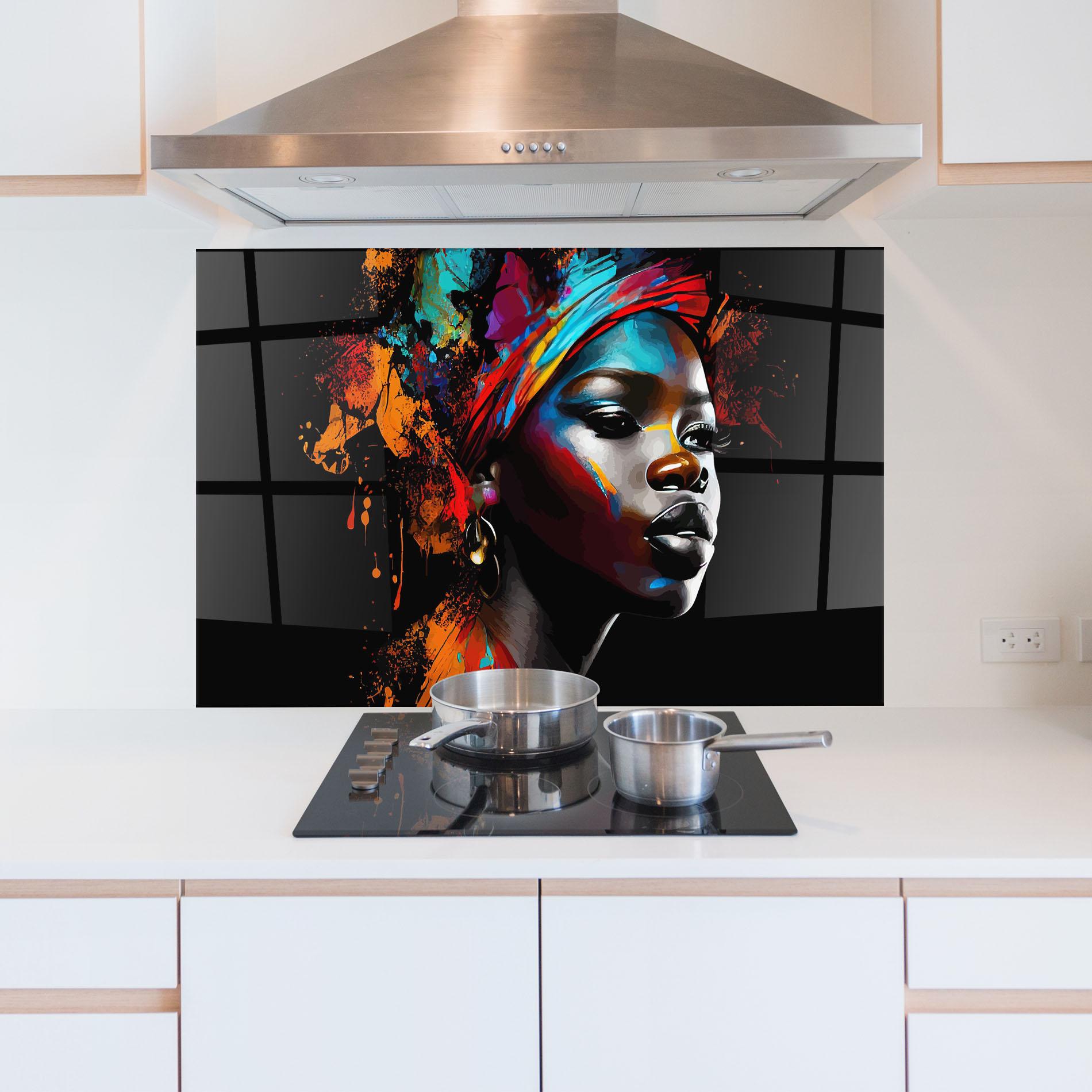 Küchenrückwand Glas Pretty African Art Splash mockup 5