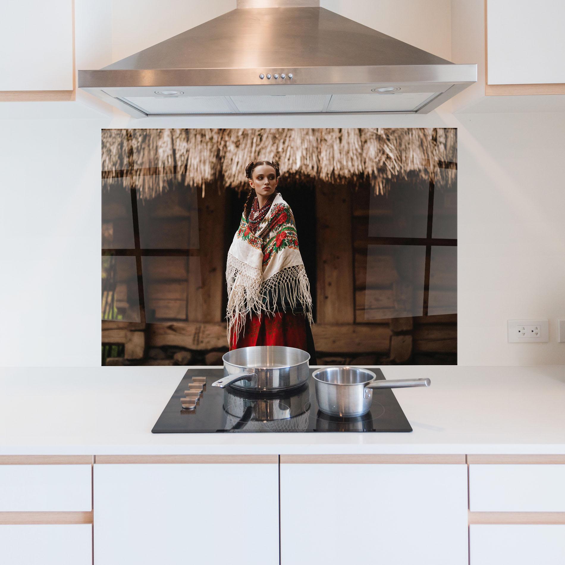 Küchenrückwand Glas Ukrainian Dress mockup 5