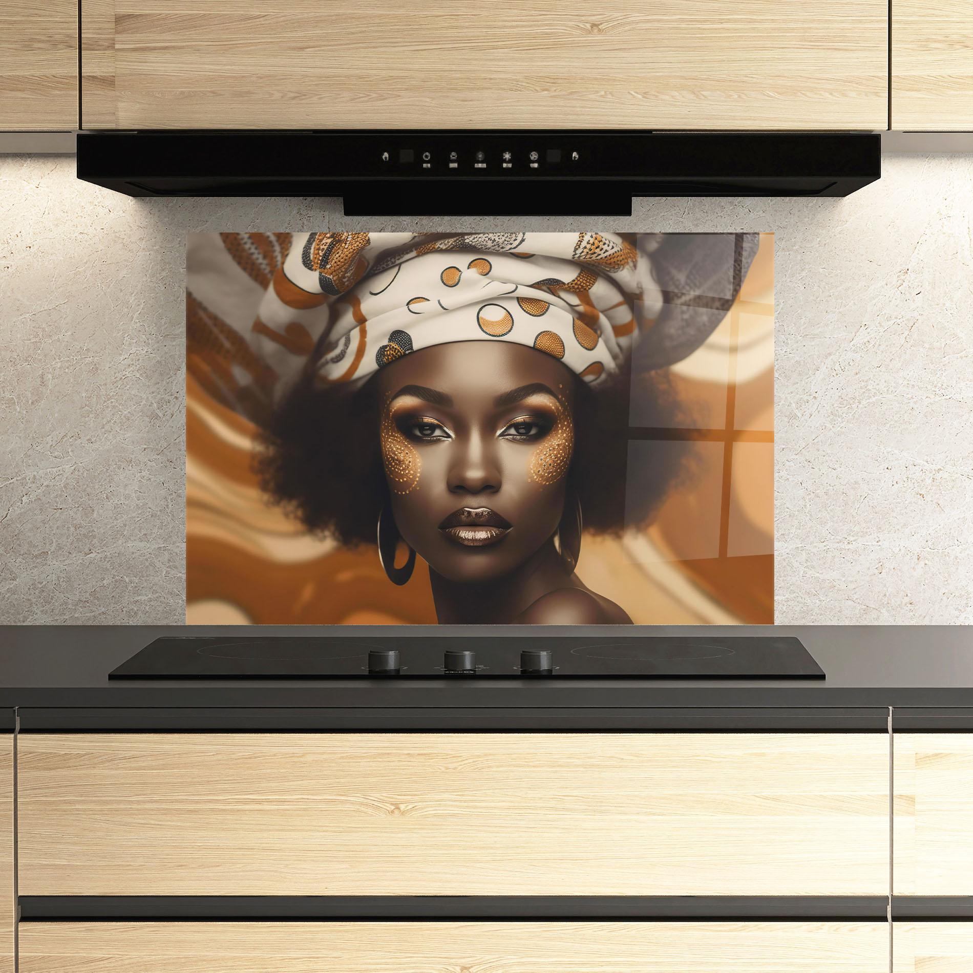 Küchenrückwand Glas Abstract African Woman mockup 3