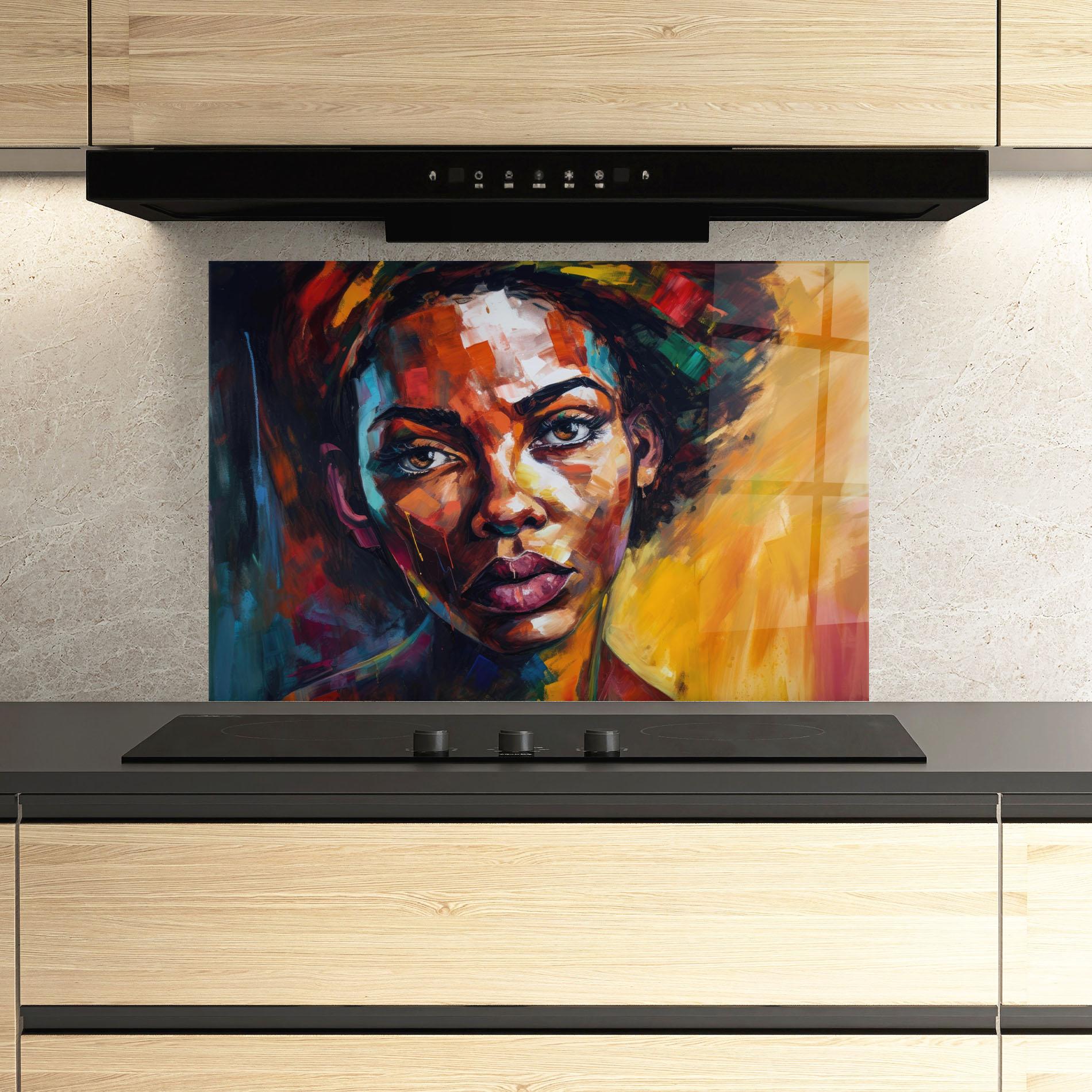 Küchenrückwand Glas African Interesting Expression mockup 3
