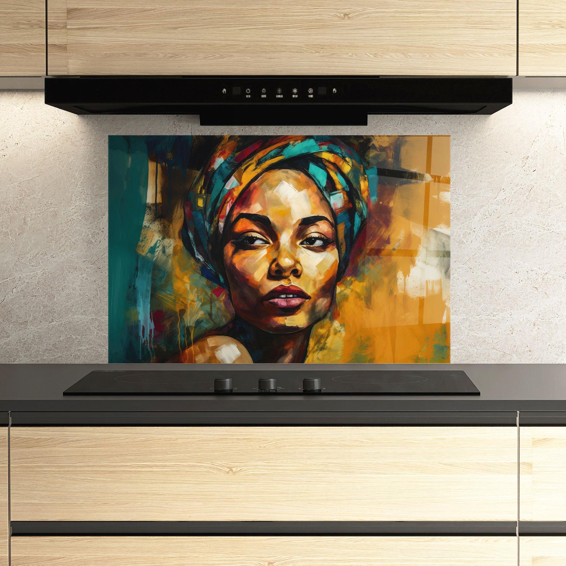Küchenrückwand Glas African Woman Looking mockup 3